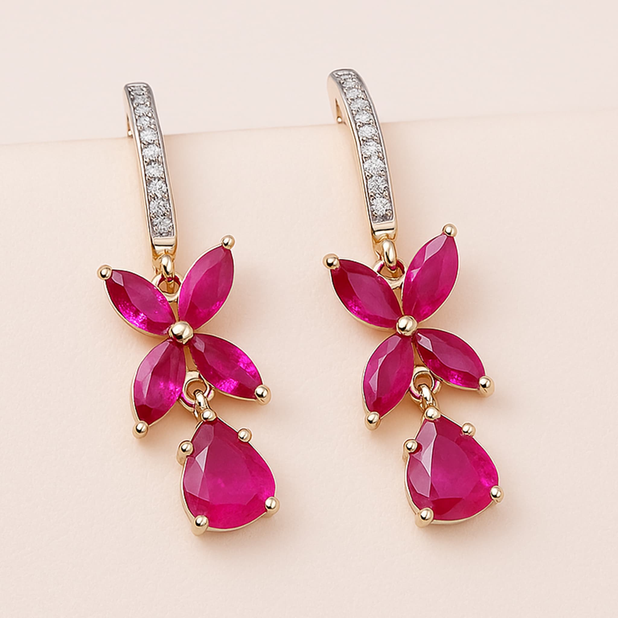 Roselle Ruby Diamond Floral Drop Earrings