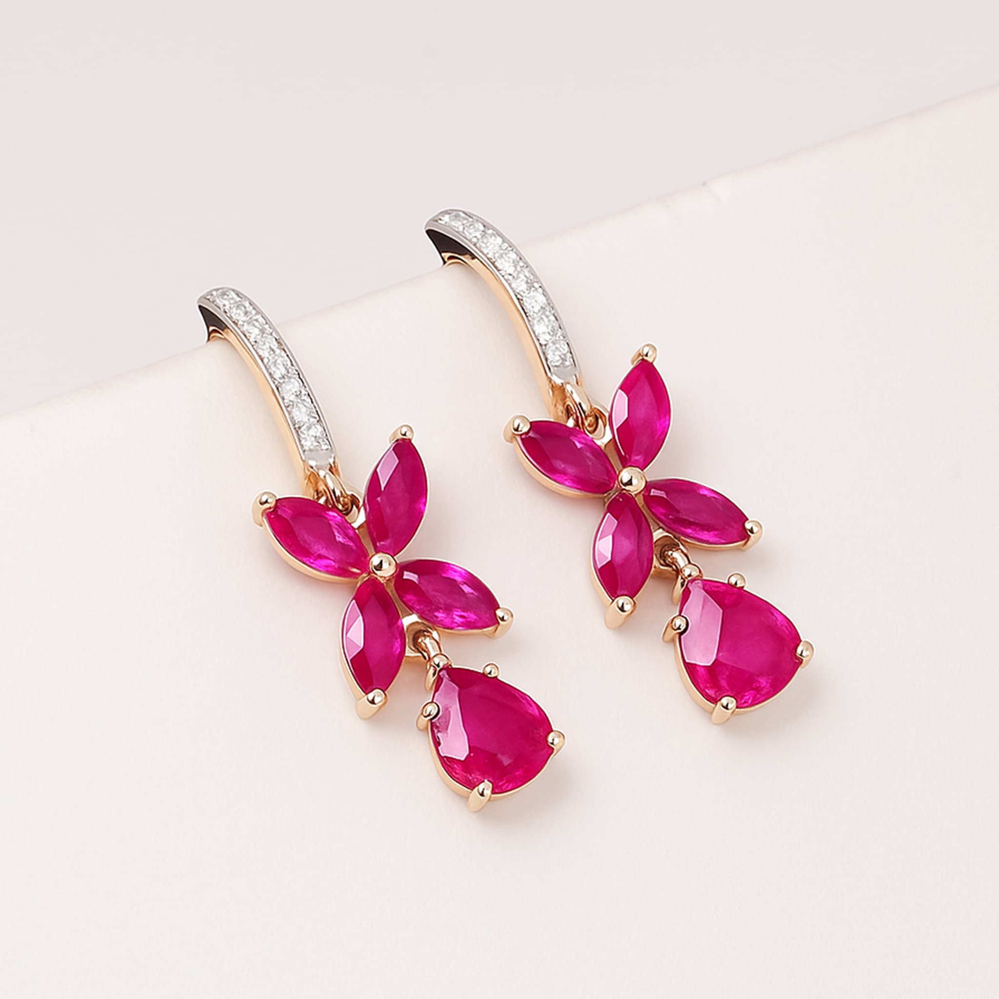 Roselle Ruby Diamond Floral Drop Earrings alternate view