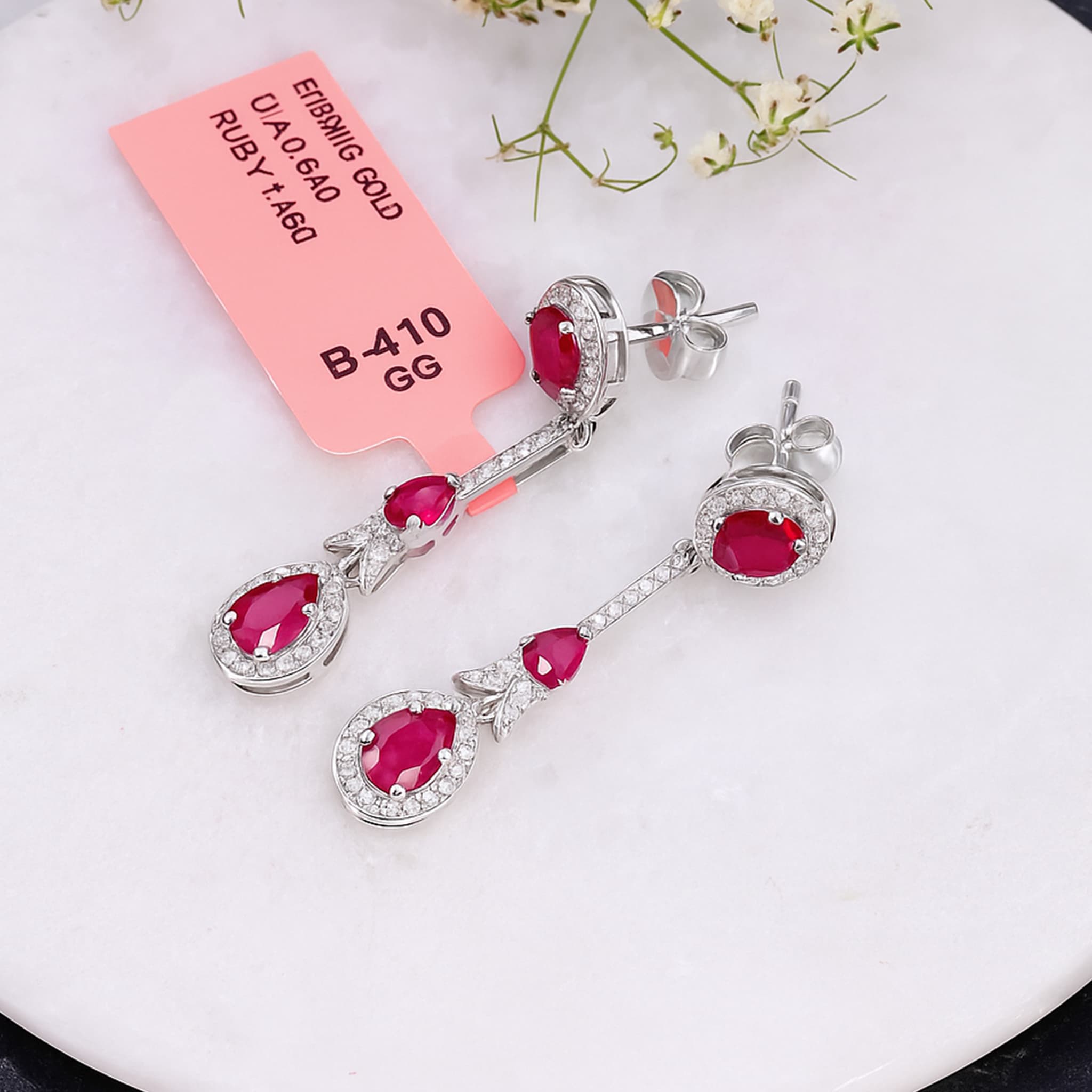 Rosé Royale Ruby Diamond Drop Earrings