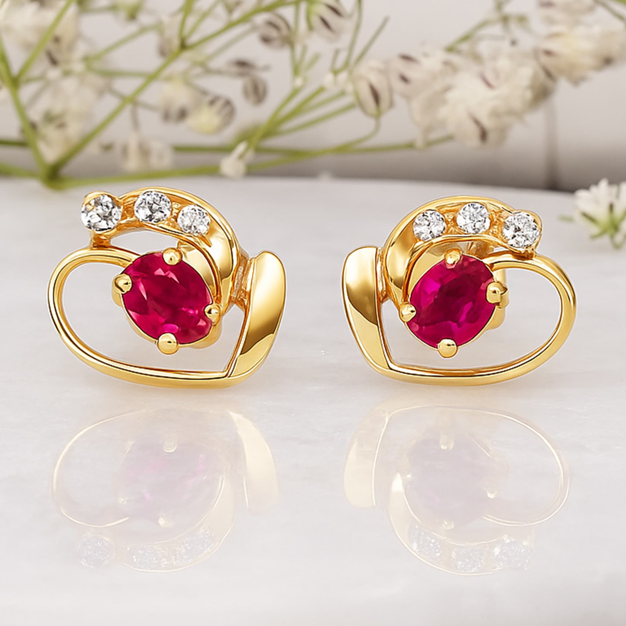 Ruby Heart Glow Diamond Stud Earrings
