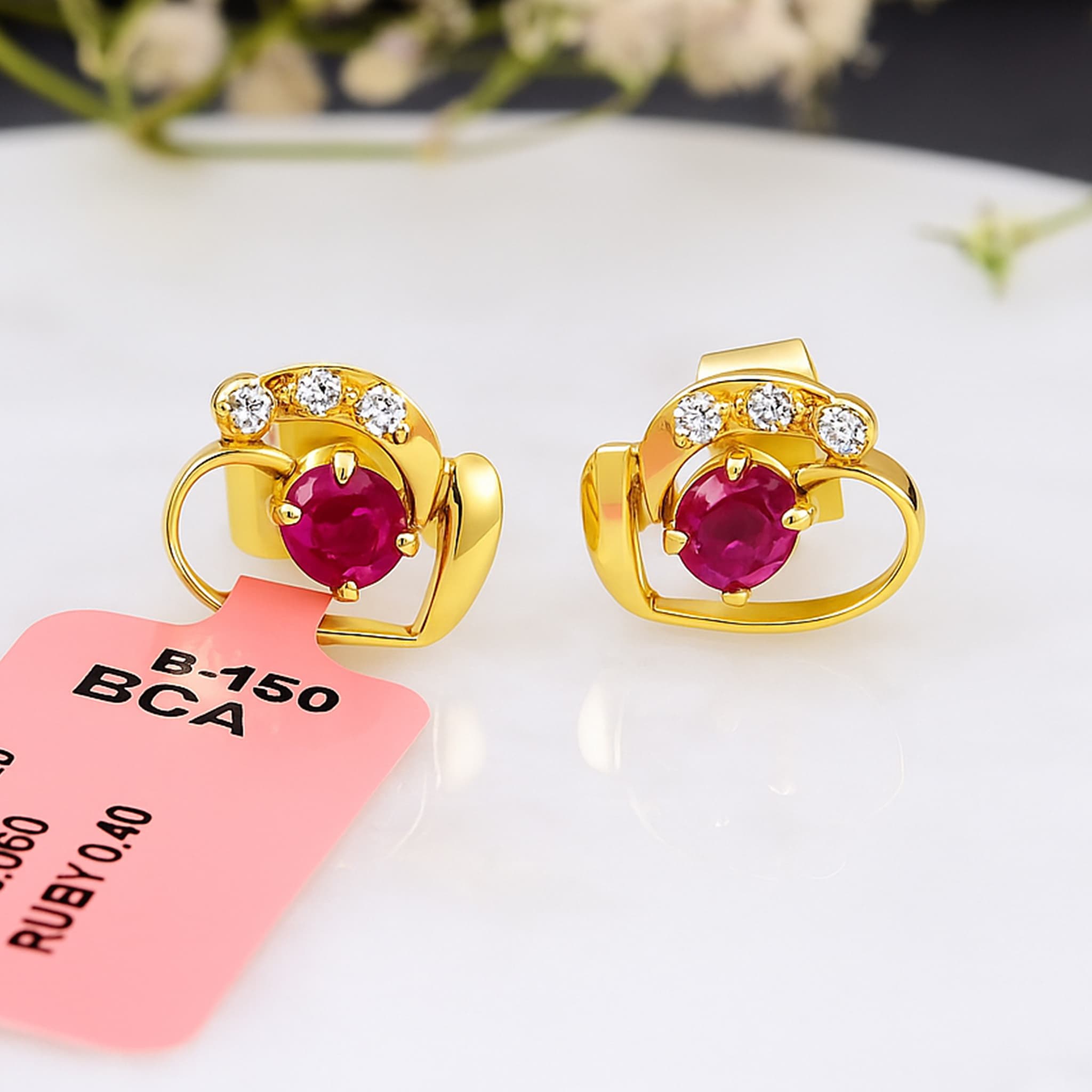 Ruby Heart Glow Diamond Stud Earrings alternate view