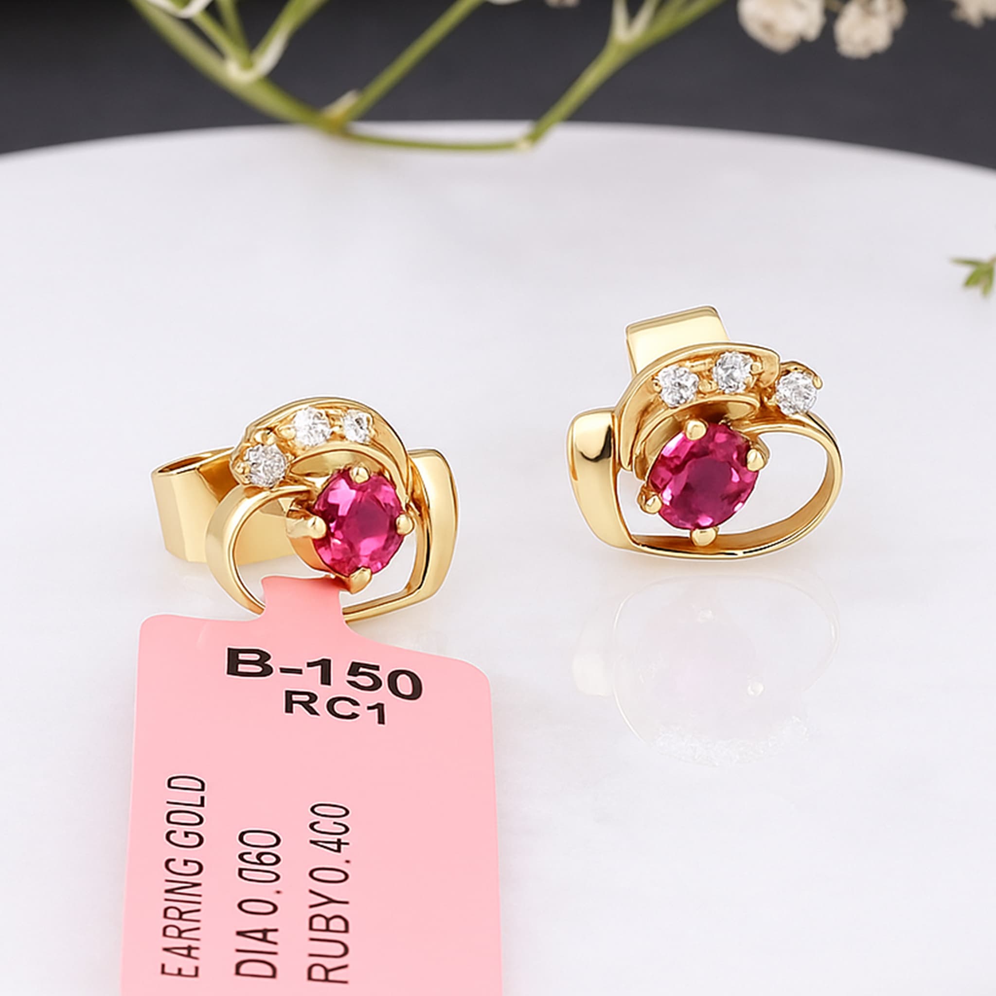 Ruby Heart Glow Diamond Stud Earrings