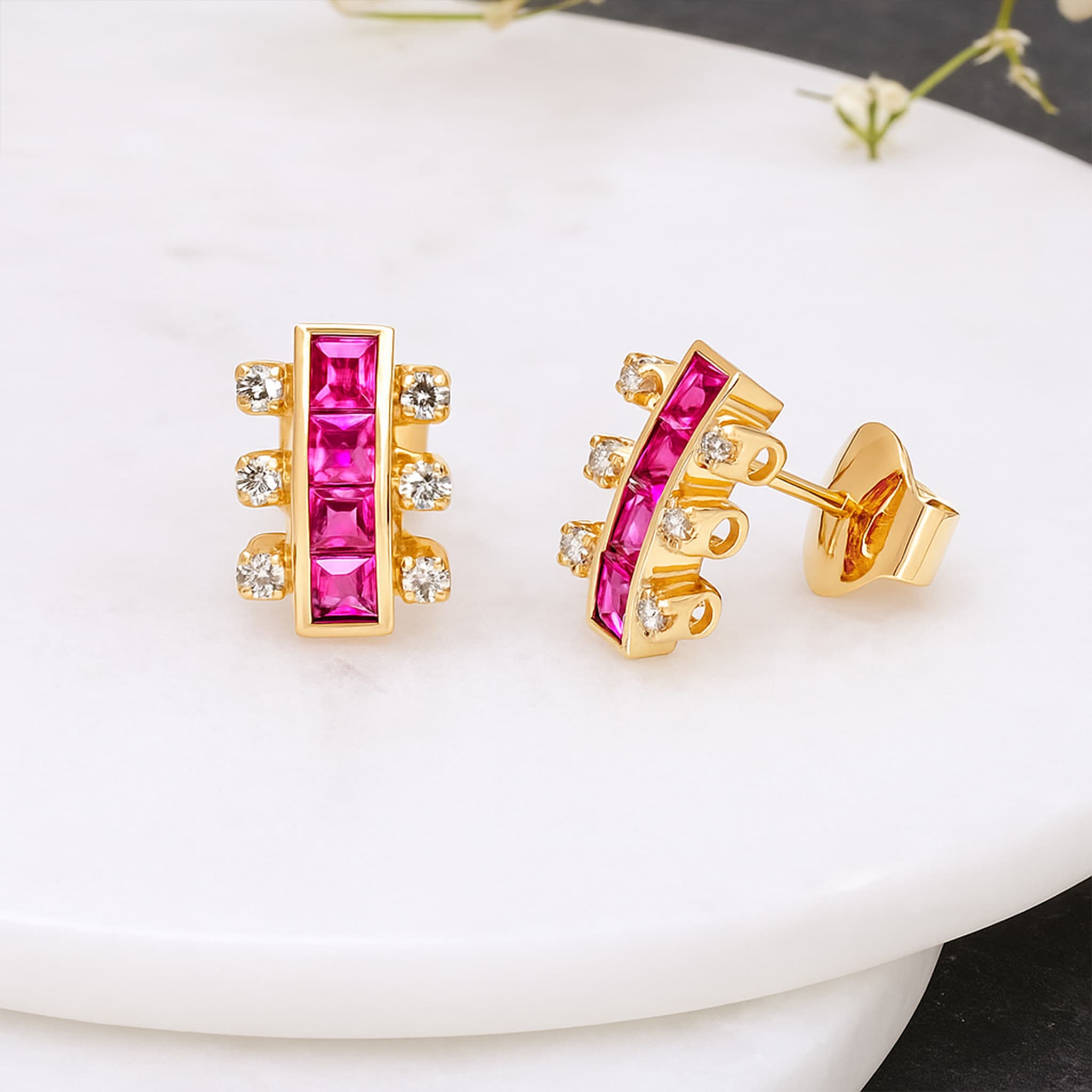 Regalia Ruby Diamond Bar Stud Earrings