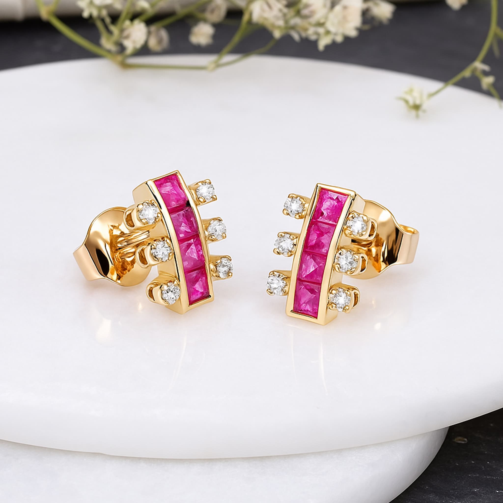 Regalia Ruby Diamond Bar Stud Earrings