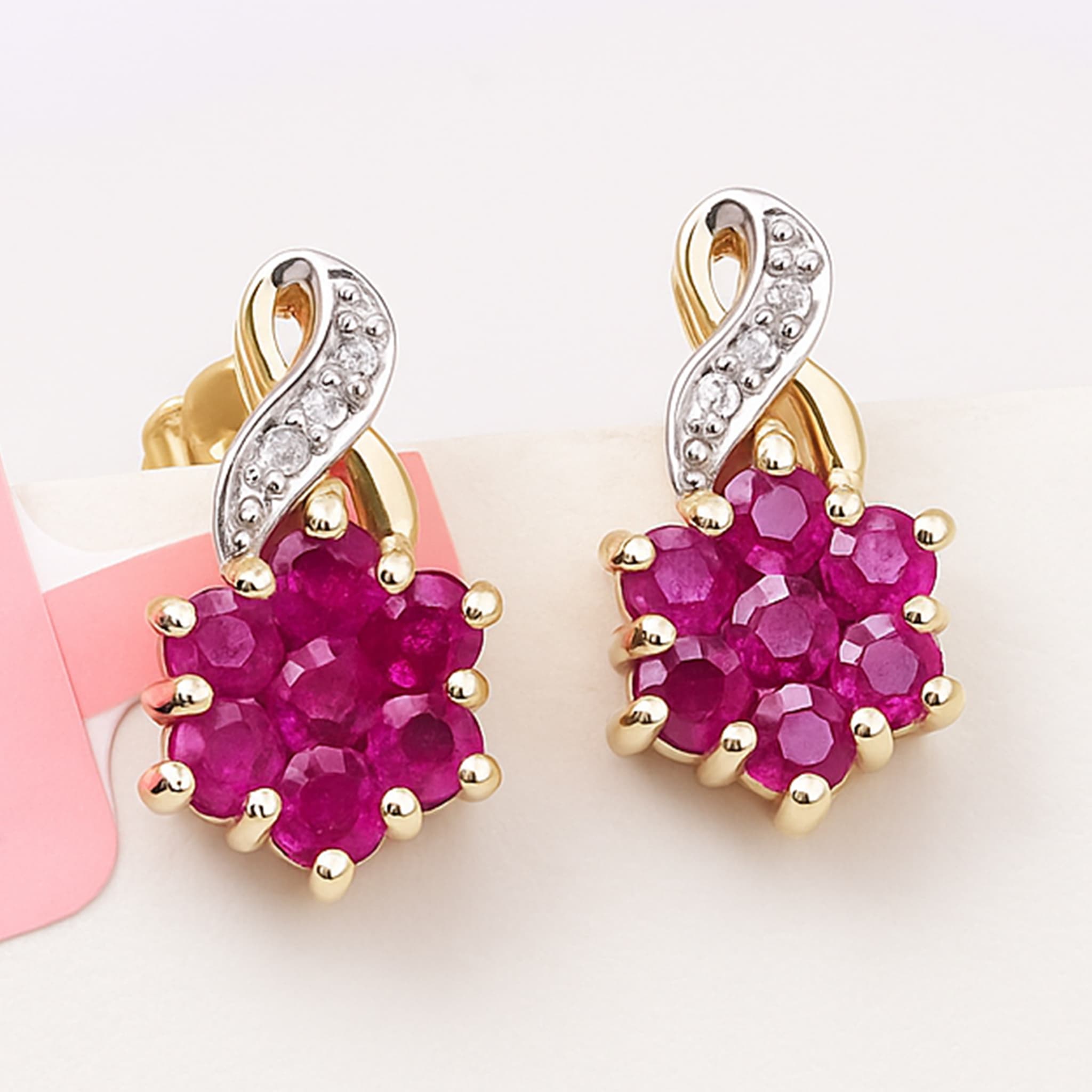 Rosette Ruby Diamond Cluster Stud Earrings