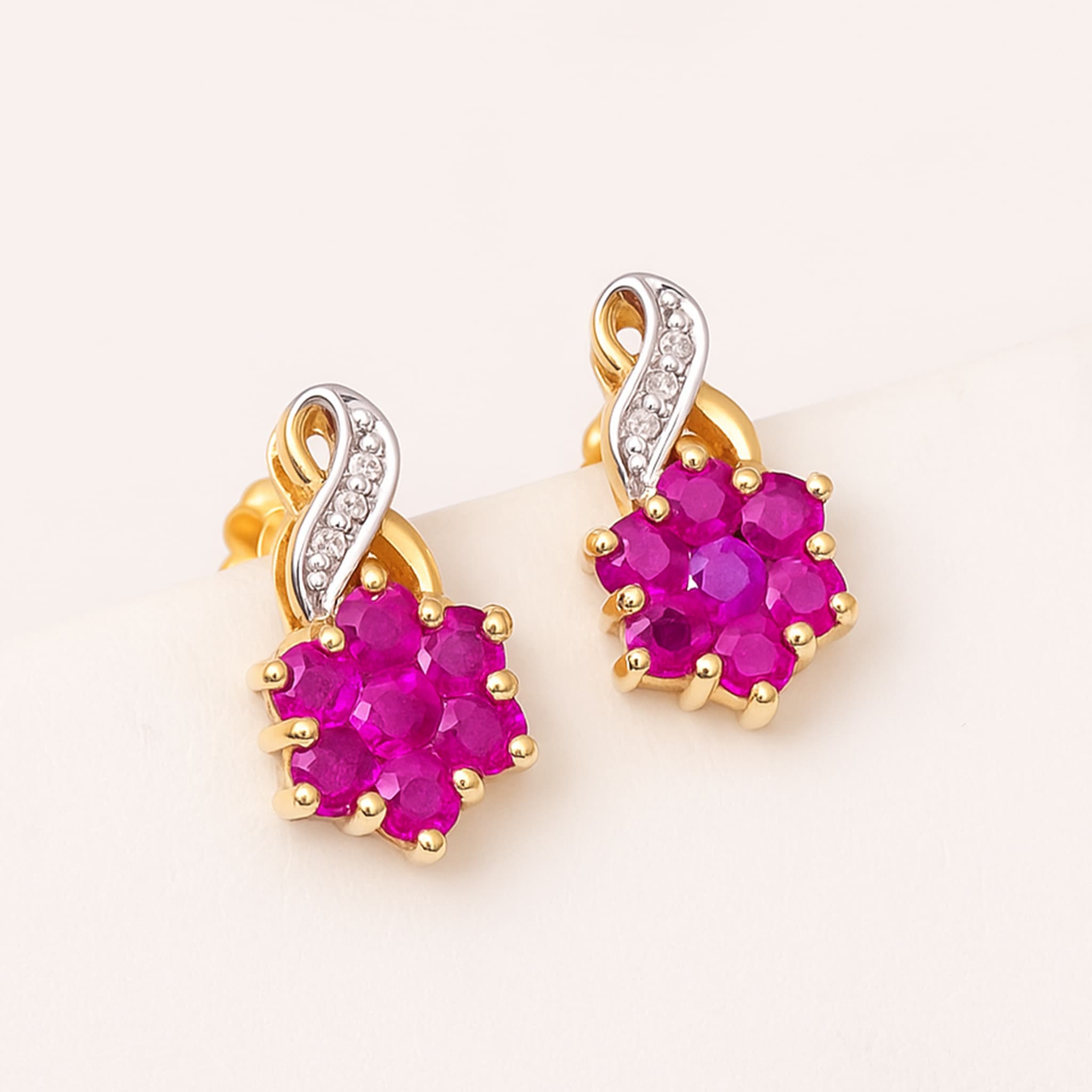 Rosette Ruby Diamond Cluster Stud Earrings alternate view