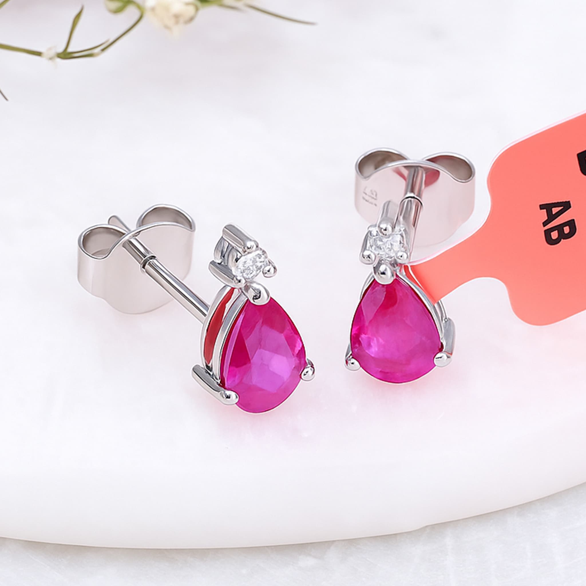 Celeste Ruby Teardrop Diamond Stud Earrings
