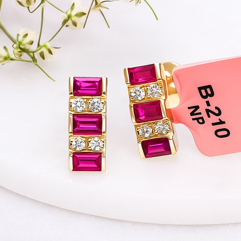 Veloura Ruby Diamond Bar Stud Earrings