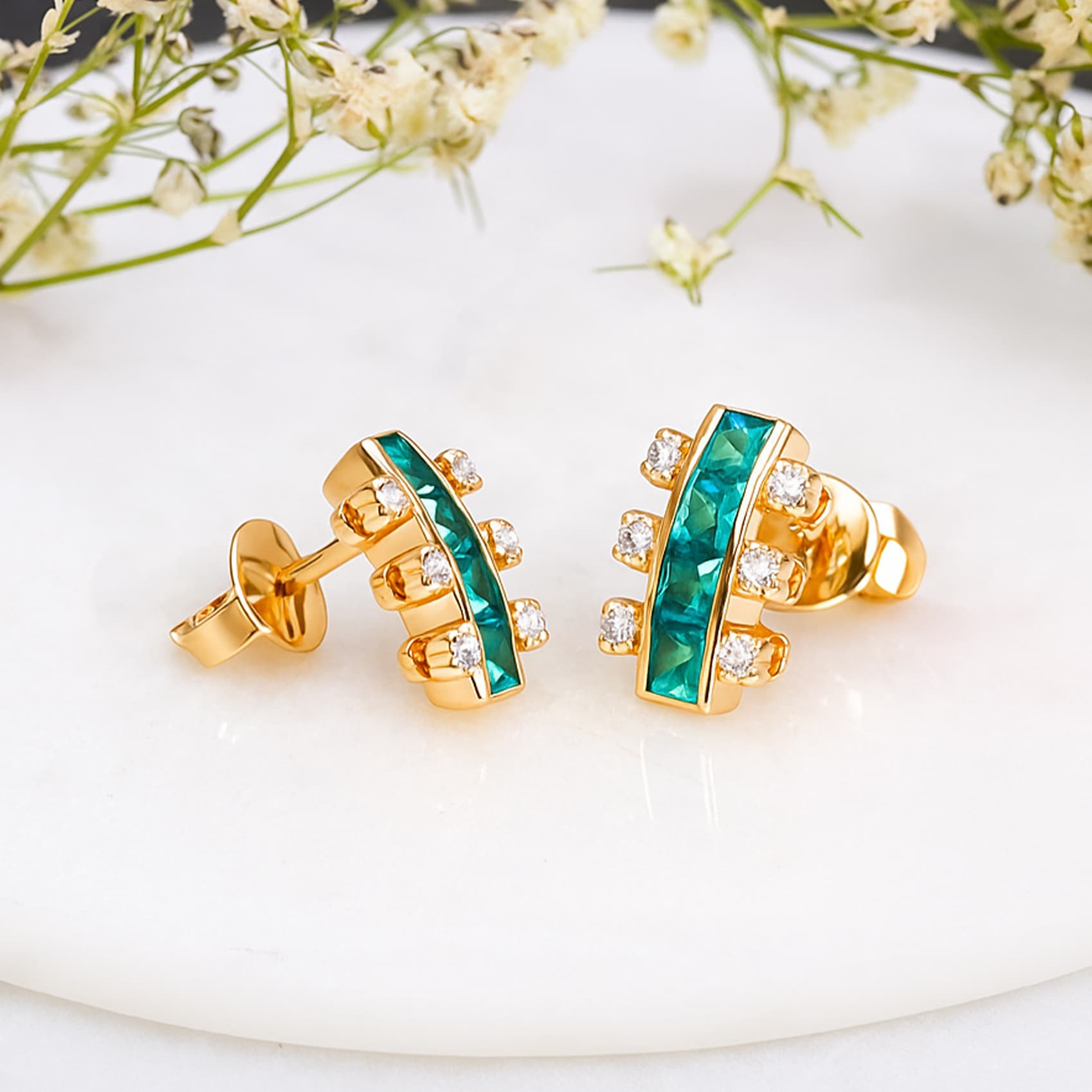 Regalia Emerald Diamond Bar Stud Earrings alternate view