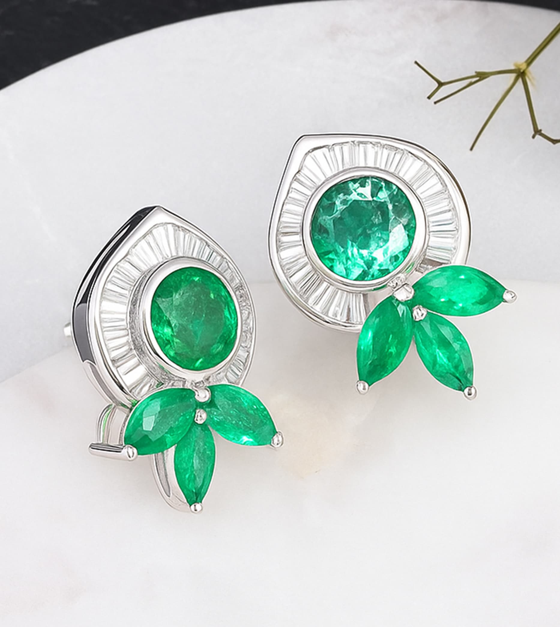 Elysian Emerald Diamond Floral Stud Earrings