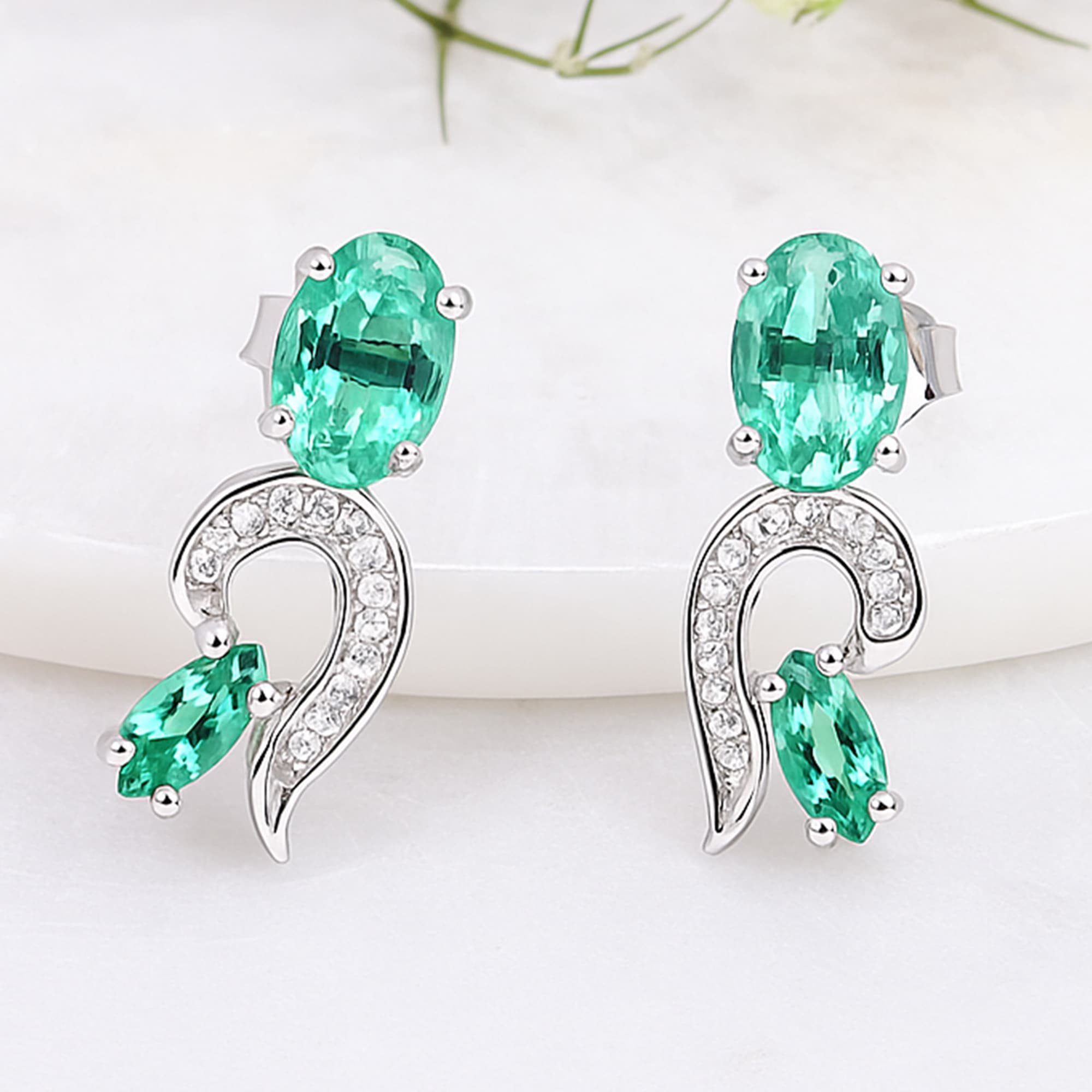 Seraphine Emerald Diamond Drop Earrings alternate view