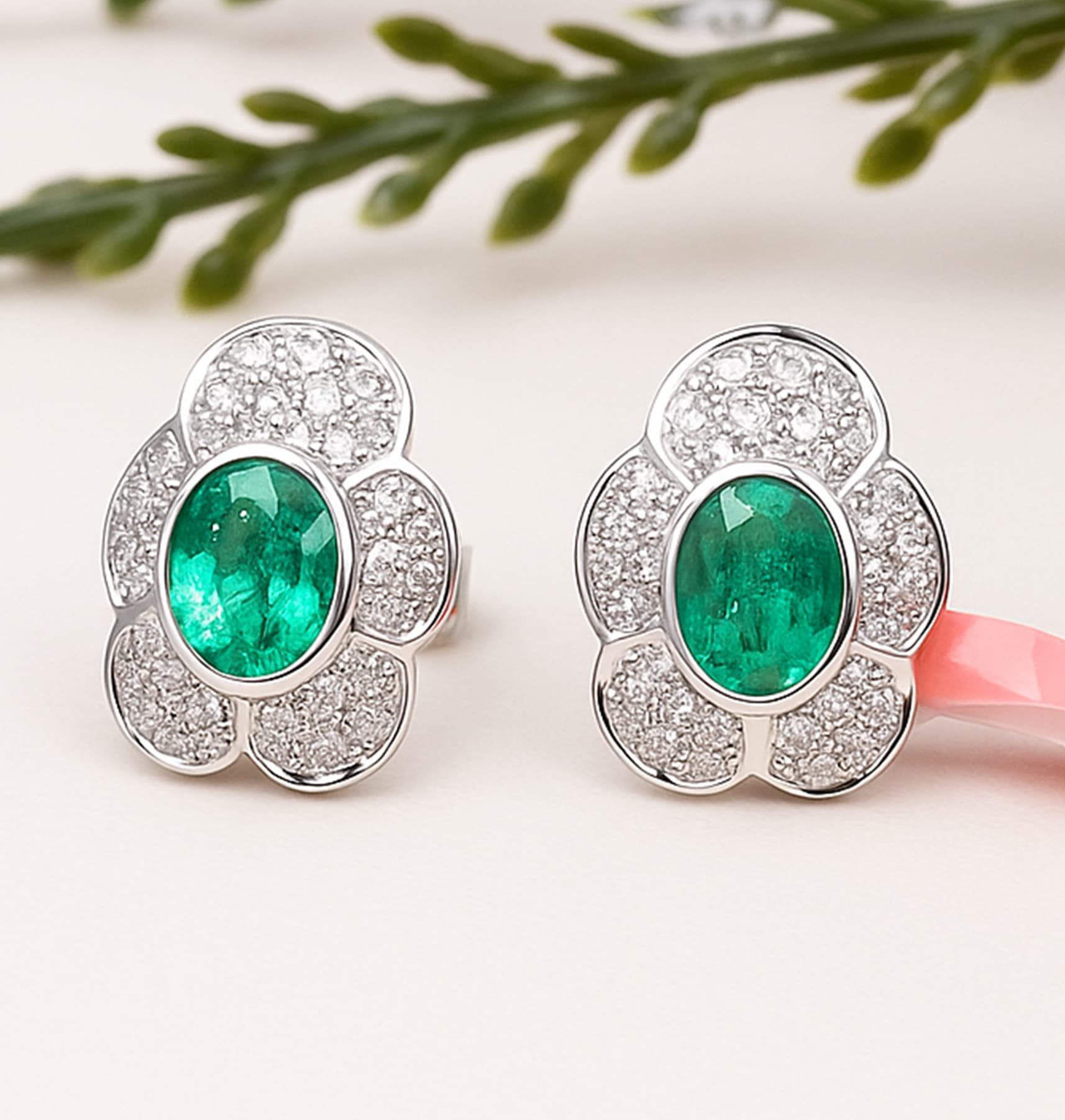 Emerald Blossom Diamond Stud Earrings