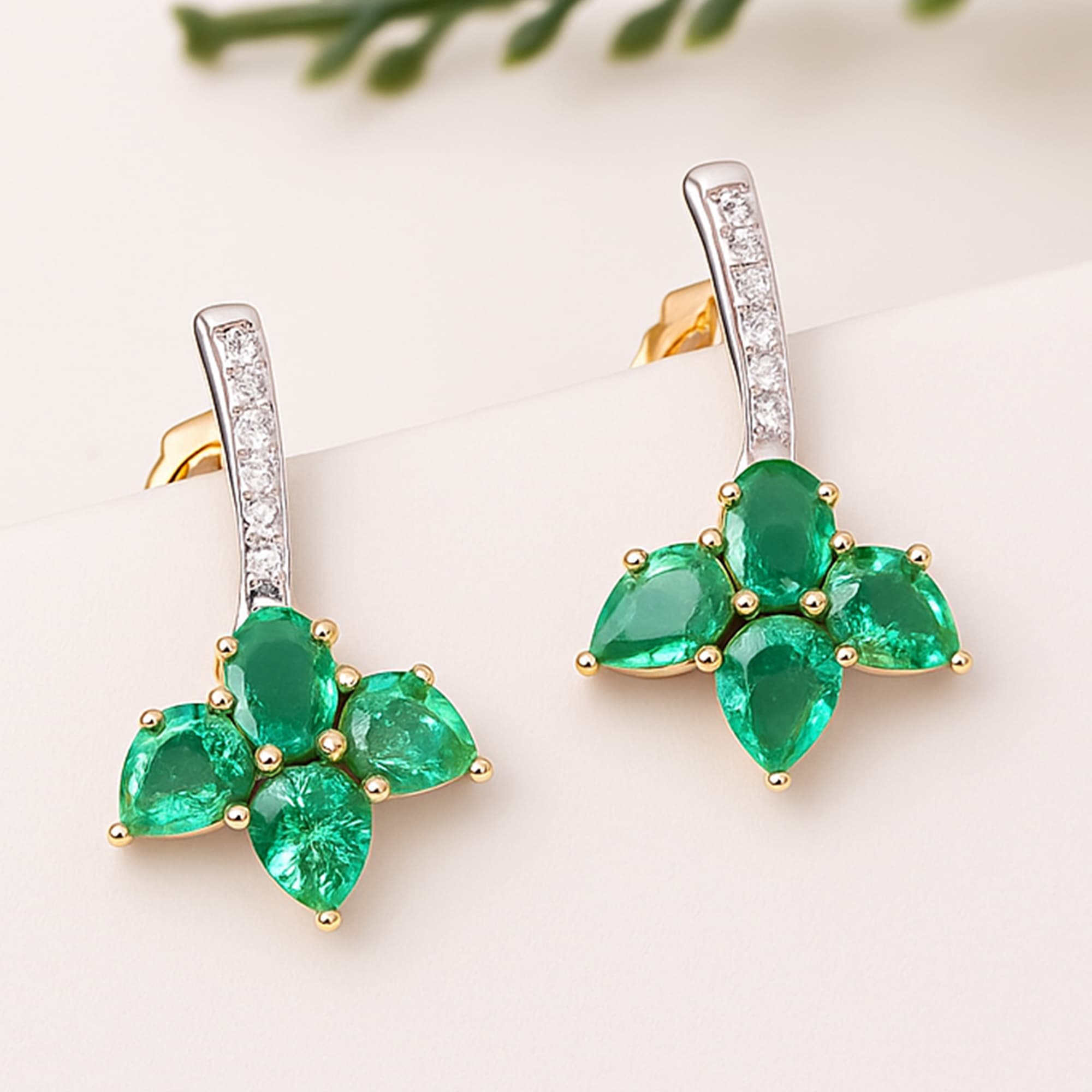 Emerald Petal Diamond Drop Stud Earrings