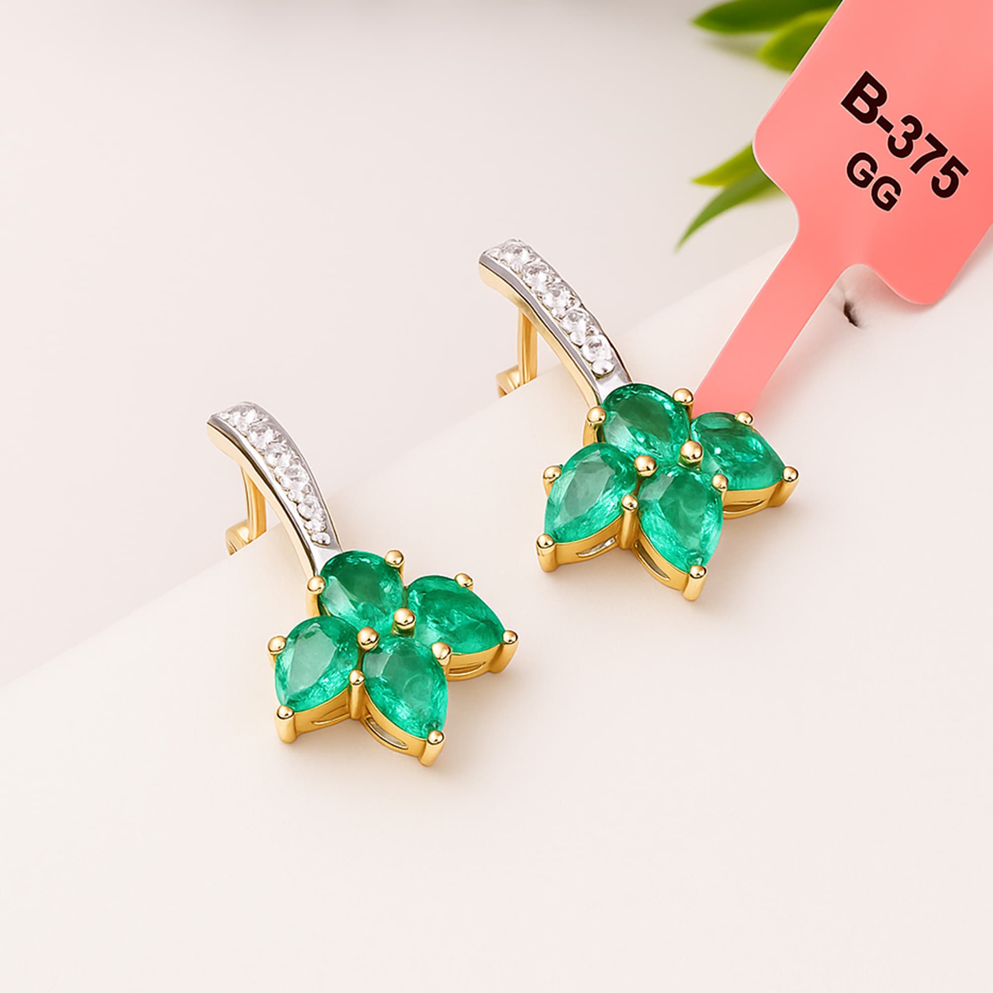 Emerald Petal Diamond Drop Stud Earrings