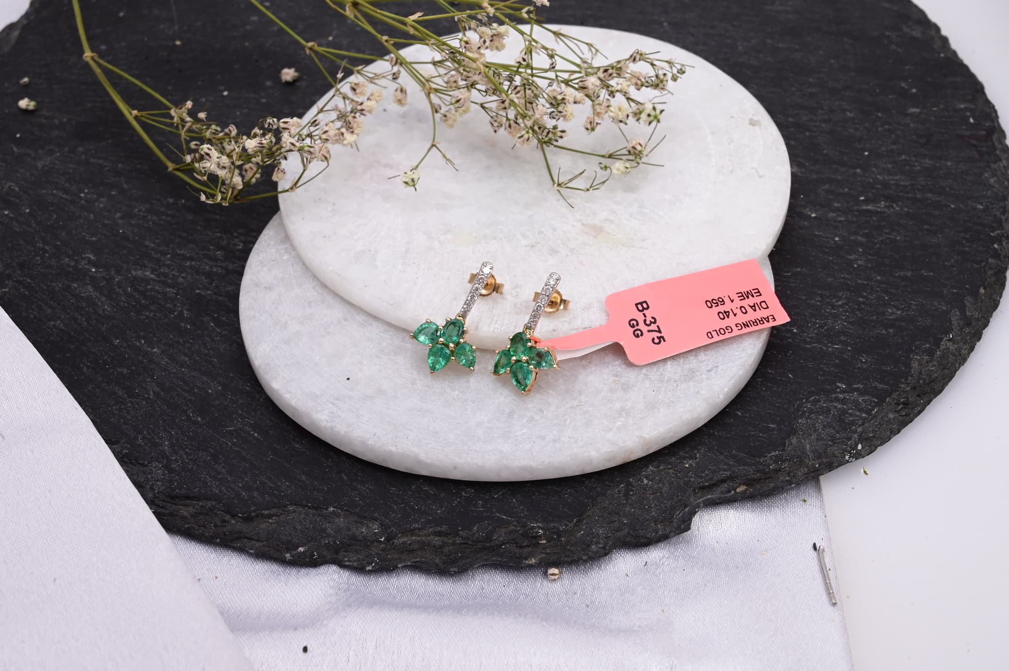 Emerald Petal Diamond Drop Stud Earrings