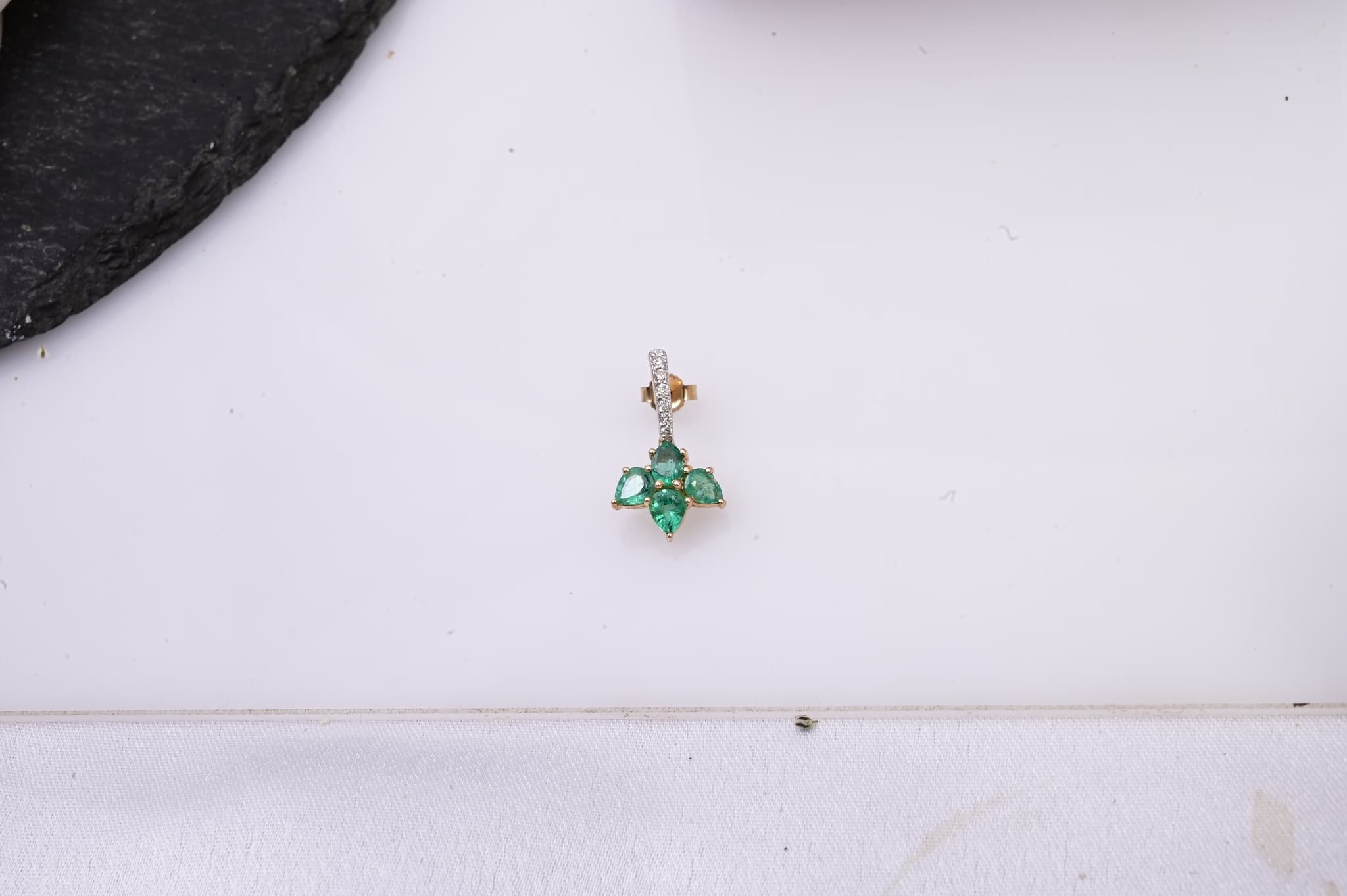 Emerald Petal Diamond Drop Stud Earrings