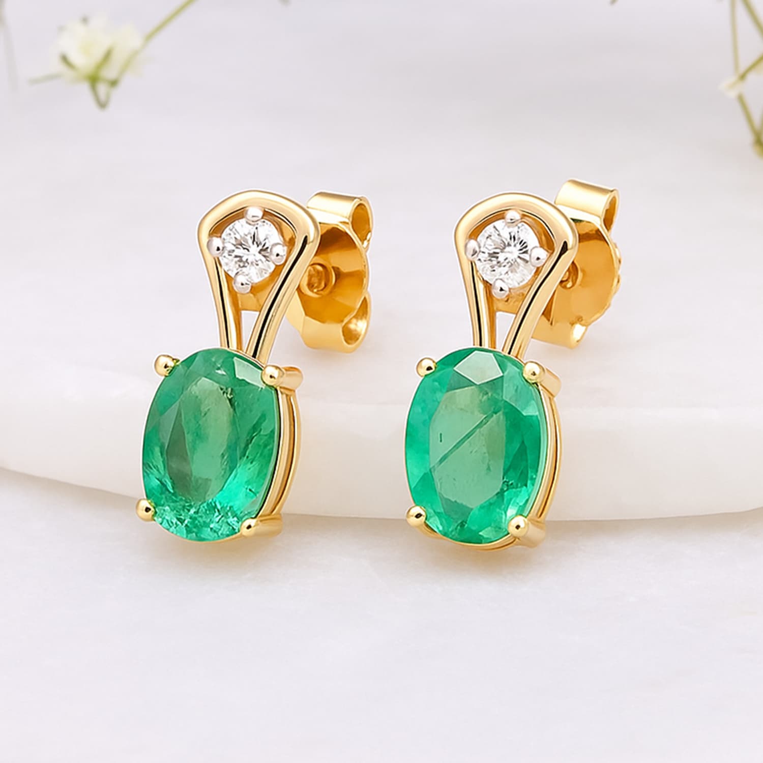 Royal Emerald Diamond Drop Stud Earrings alternate view