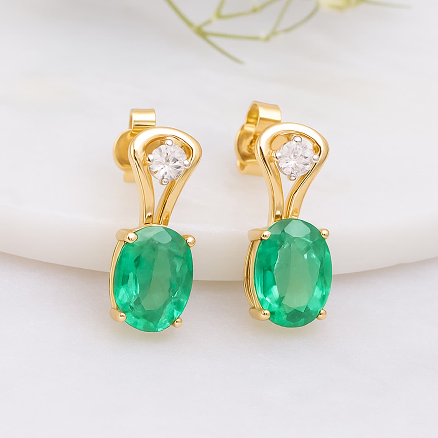 Royal Emerald Diamond Drop Stud Earrings
