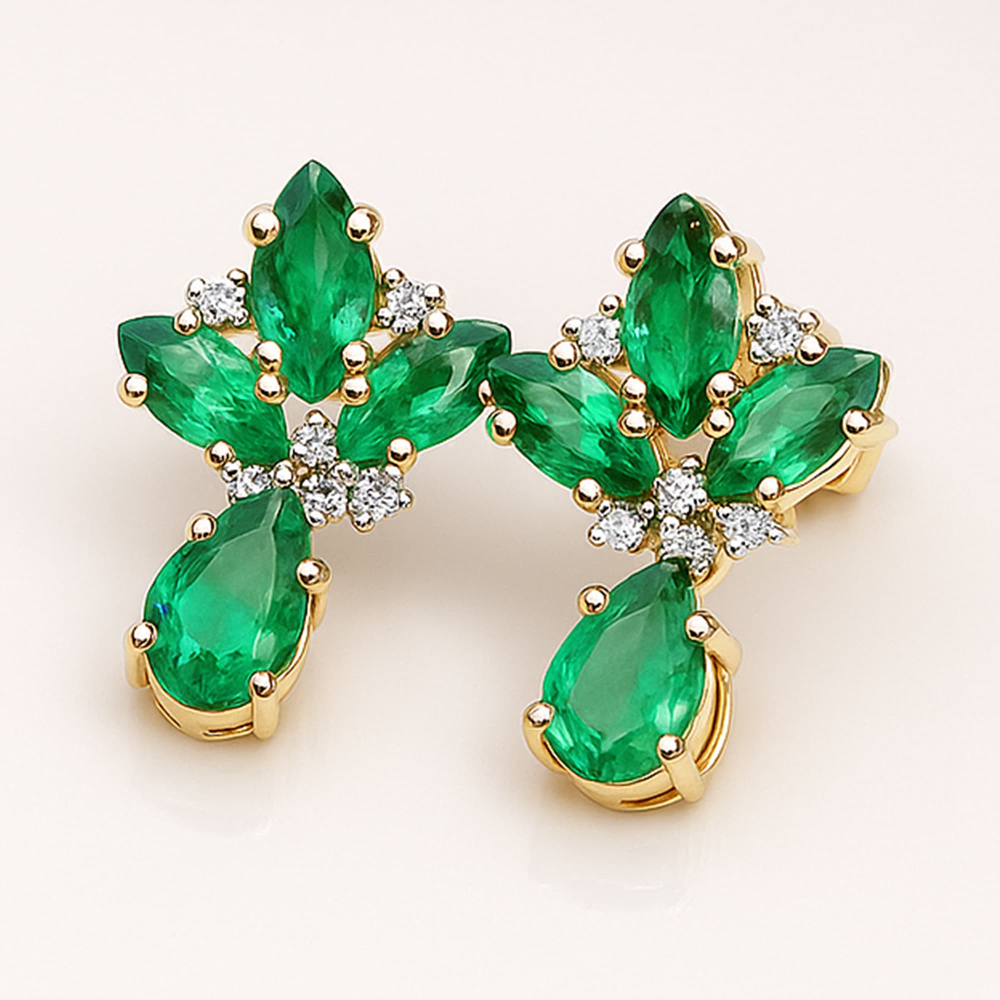 Imperial Emerald Diamond Floral Stud Earrings