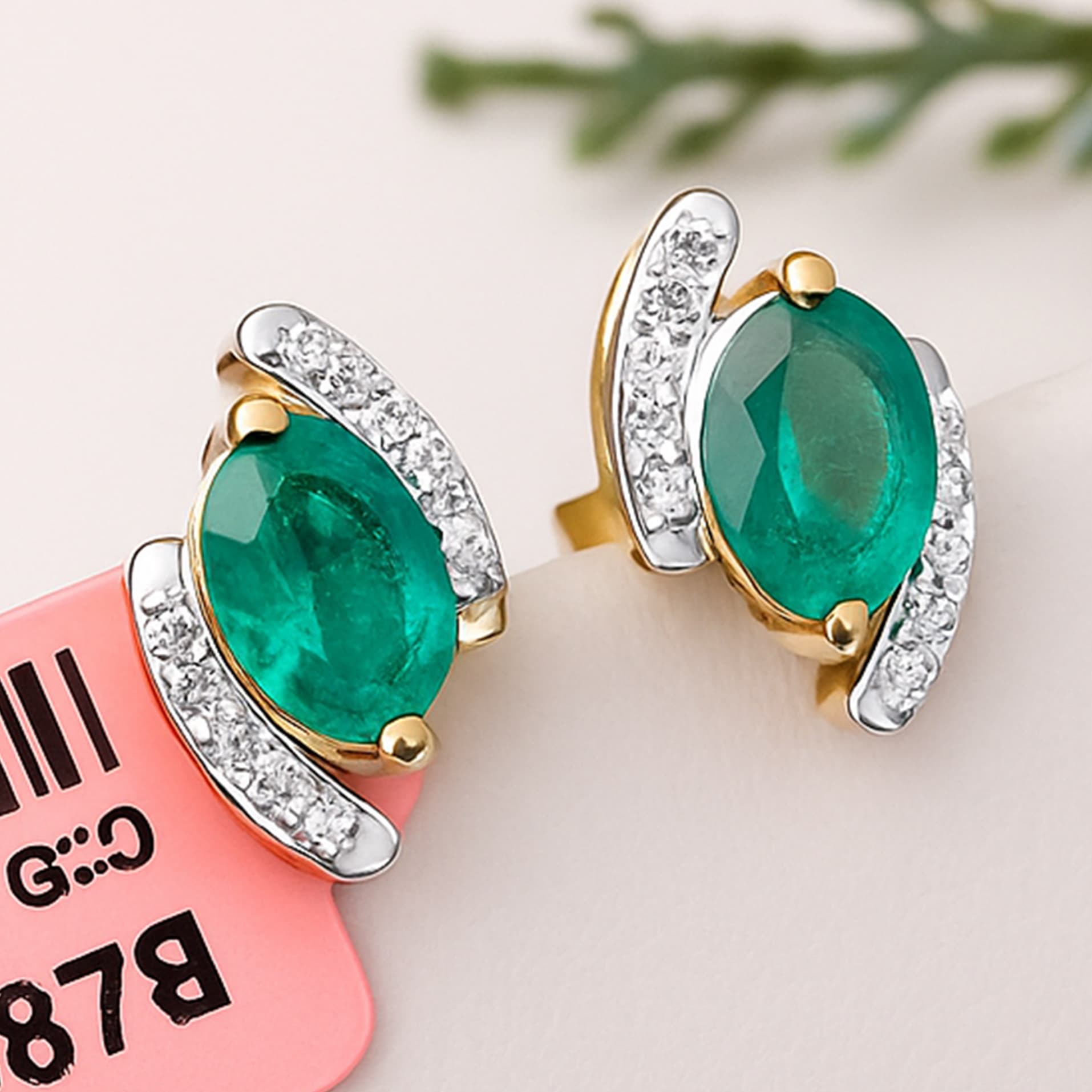 Emerald Aura Diamond Stud Earrings alternate view