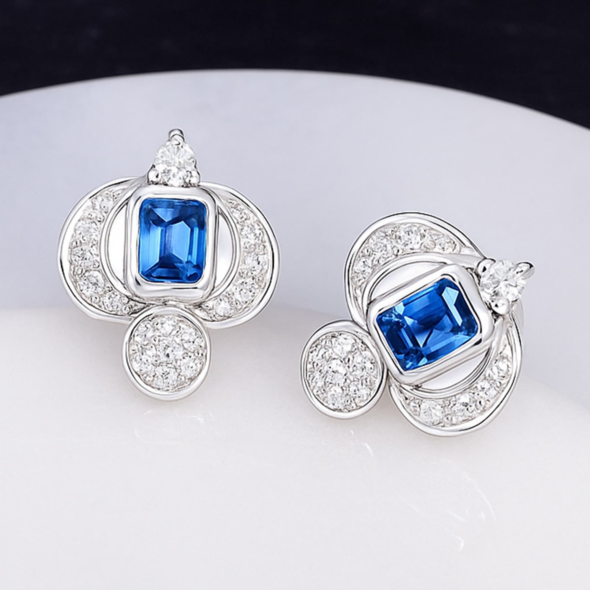 Royal Sapphire Diamond Designer Stud Earrings alternate view