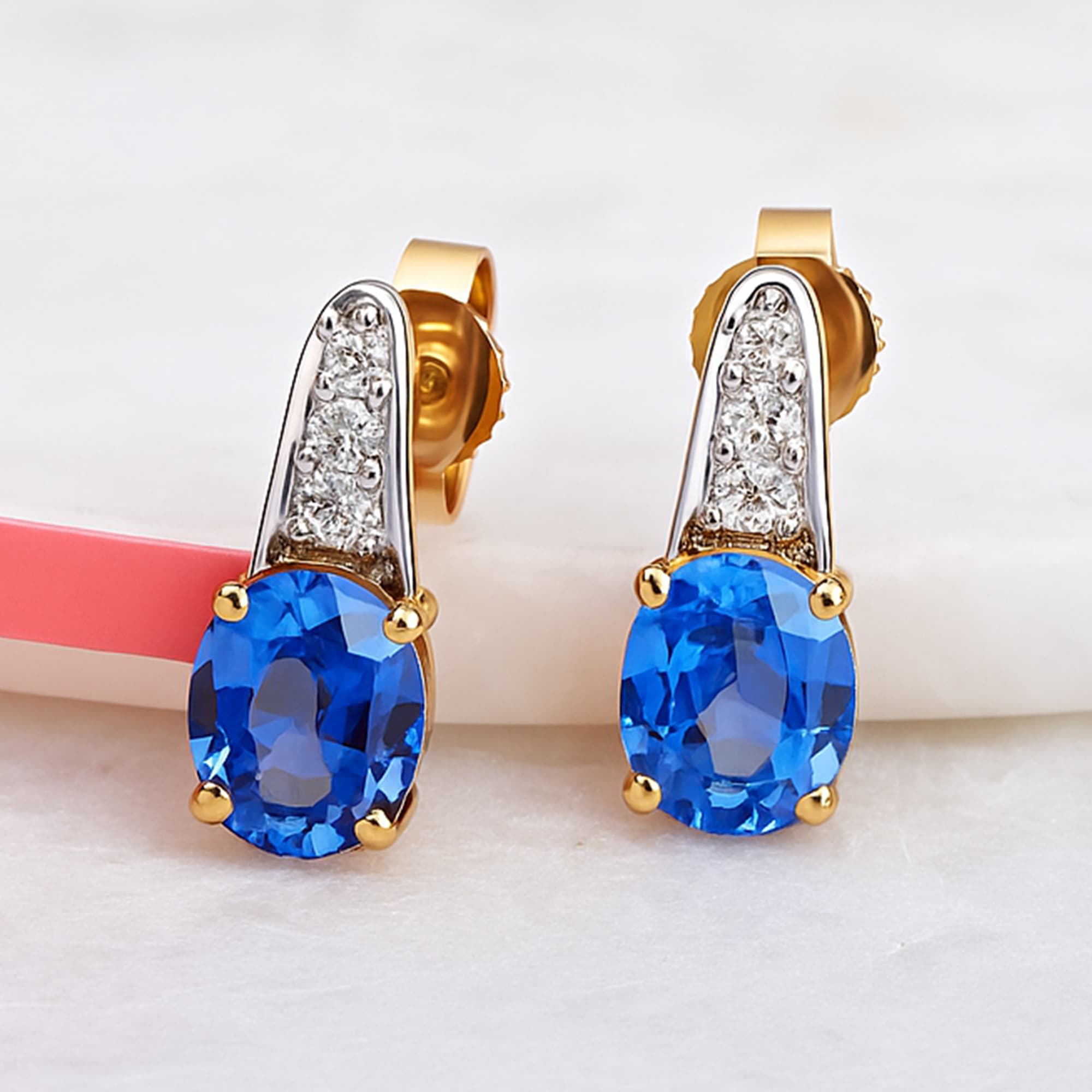 Royal Blue Sapphire Diamond Accent Stud Earrings