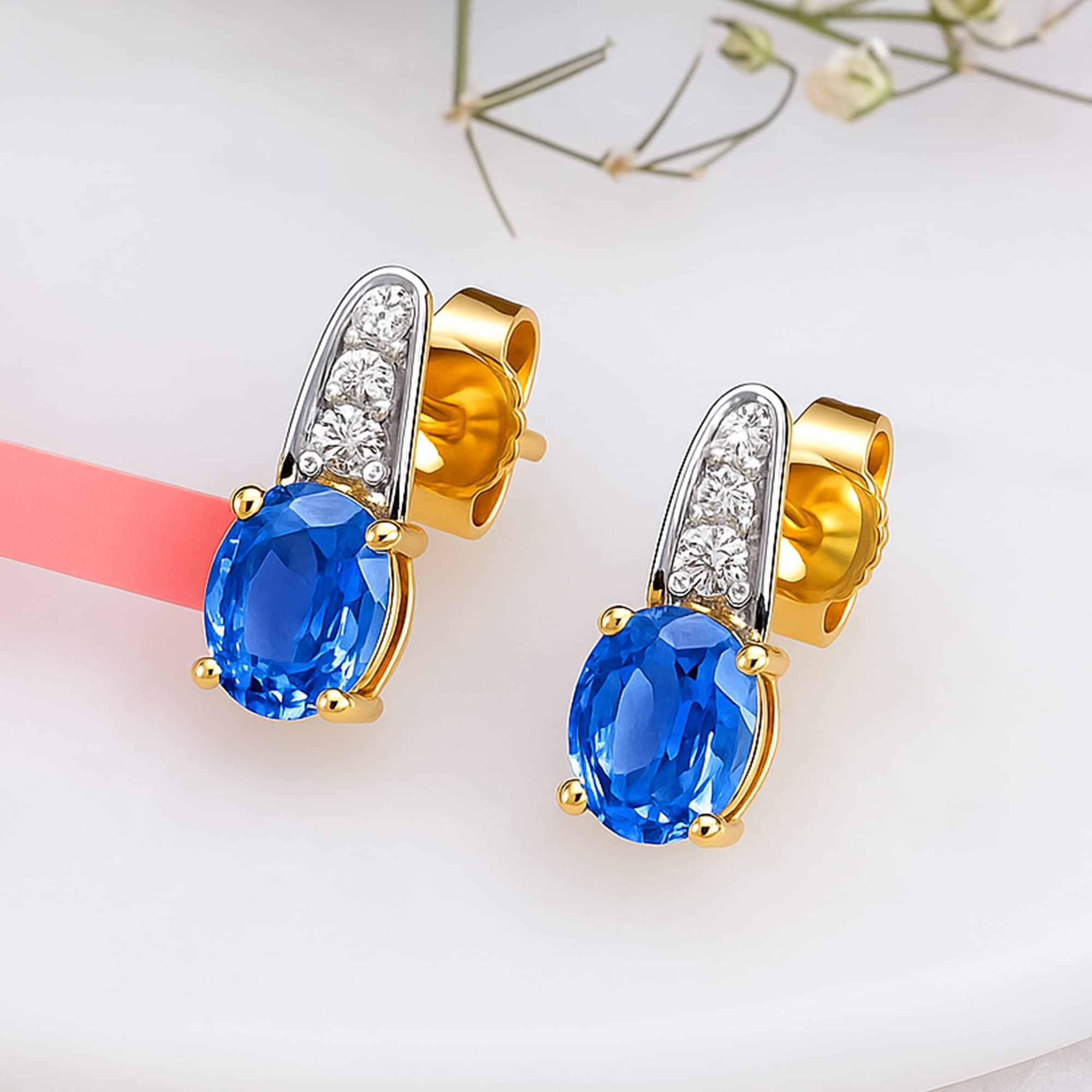 Royal Blue Sapphire Diamond Accent Stud Earrings alternate view