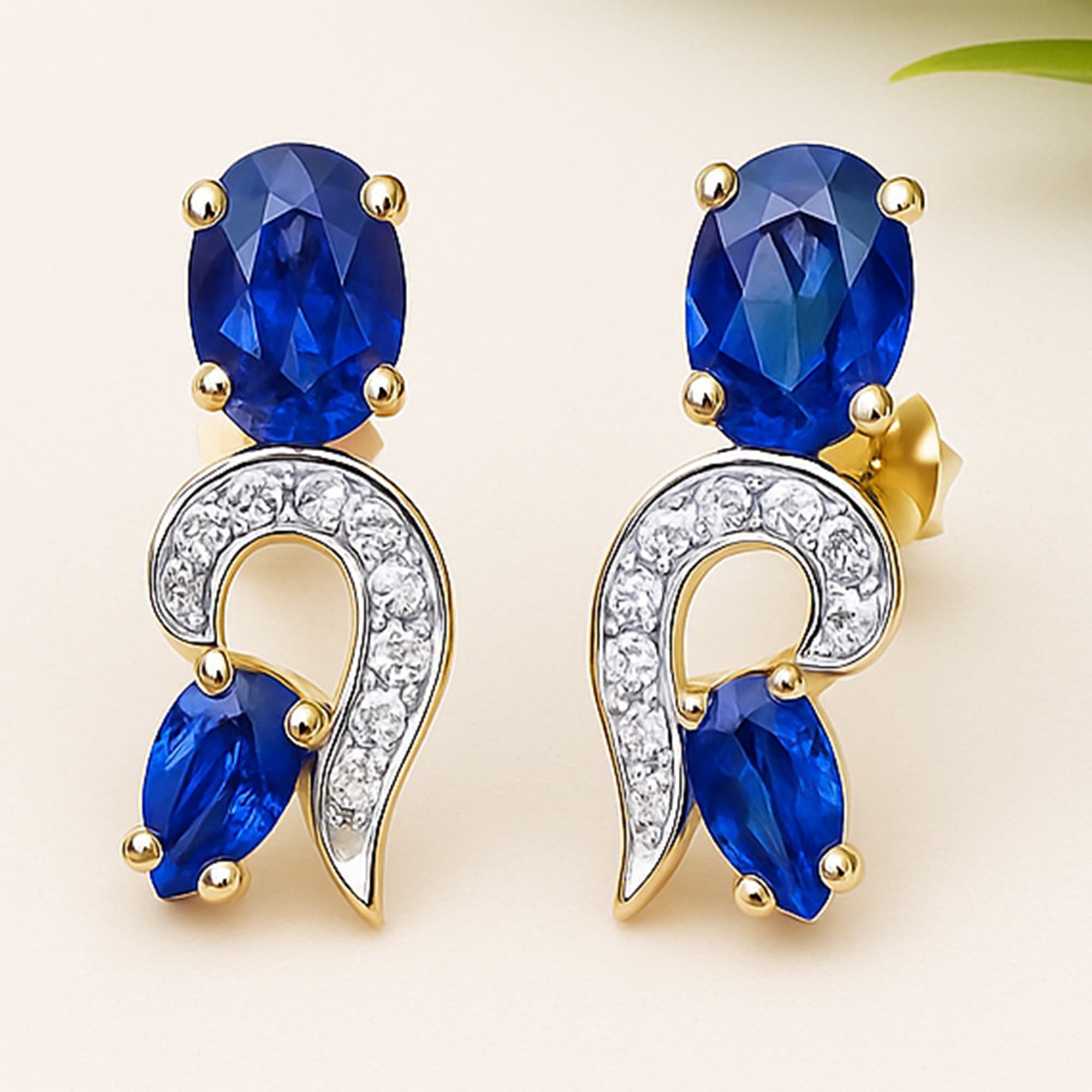 Royal Blue Sapphire Diamond Designer Earrings alternate view