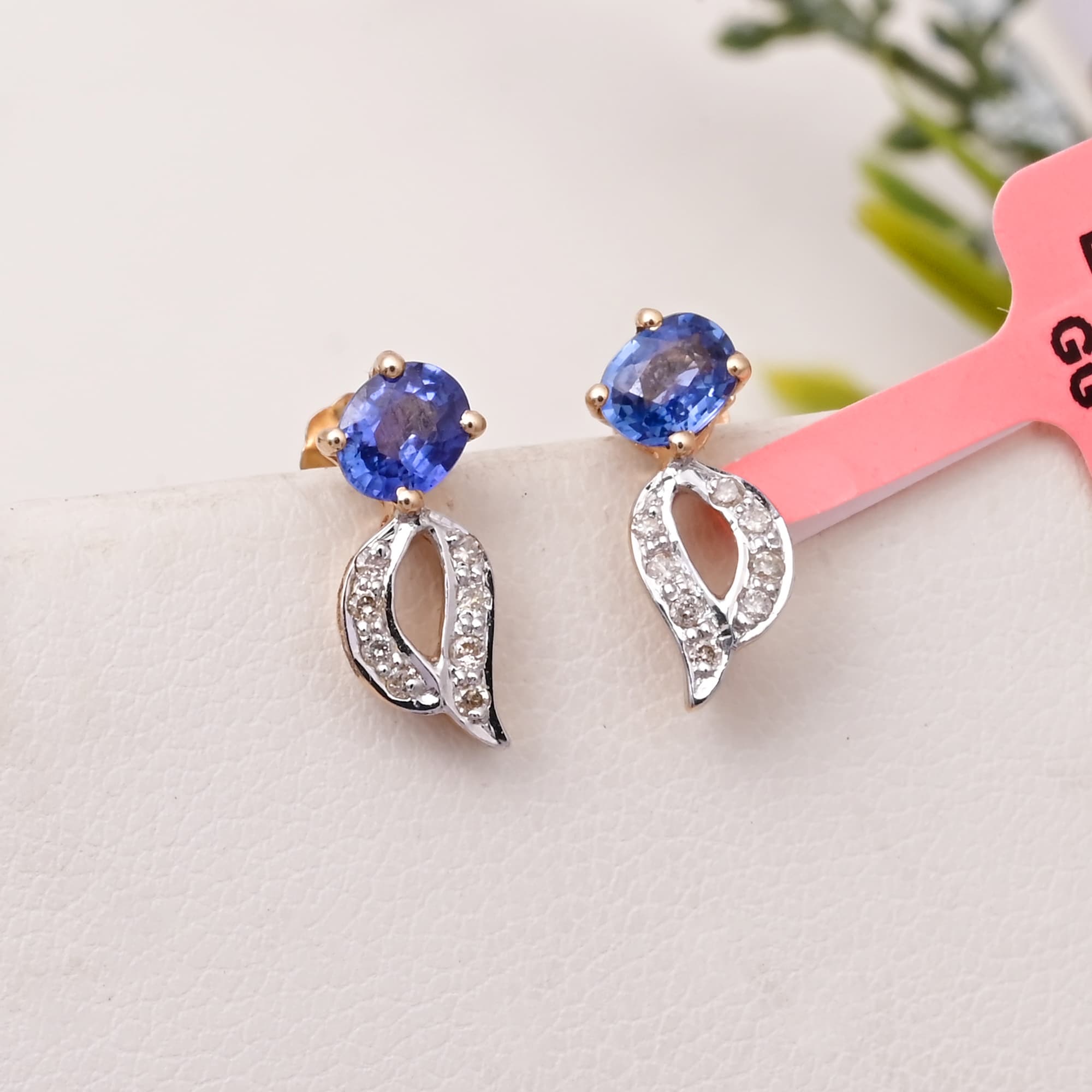 Azure Leaf Blue Sapphire Diamond Drop Earrings alternate view