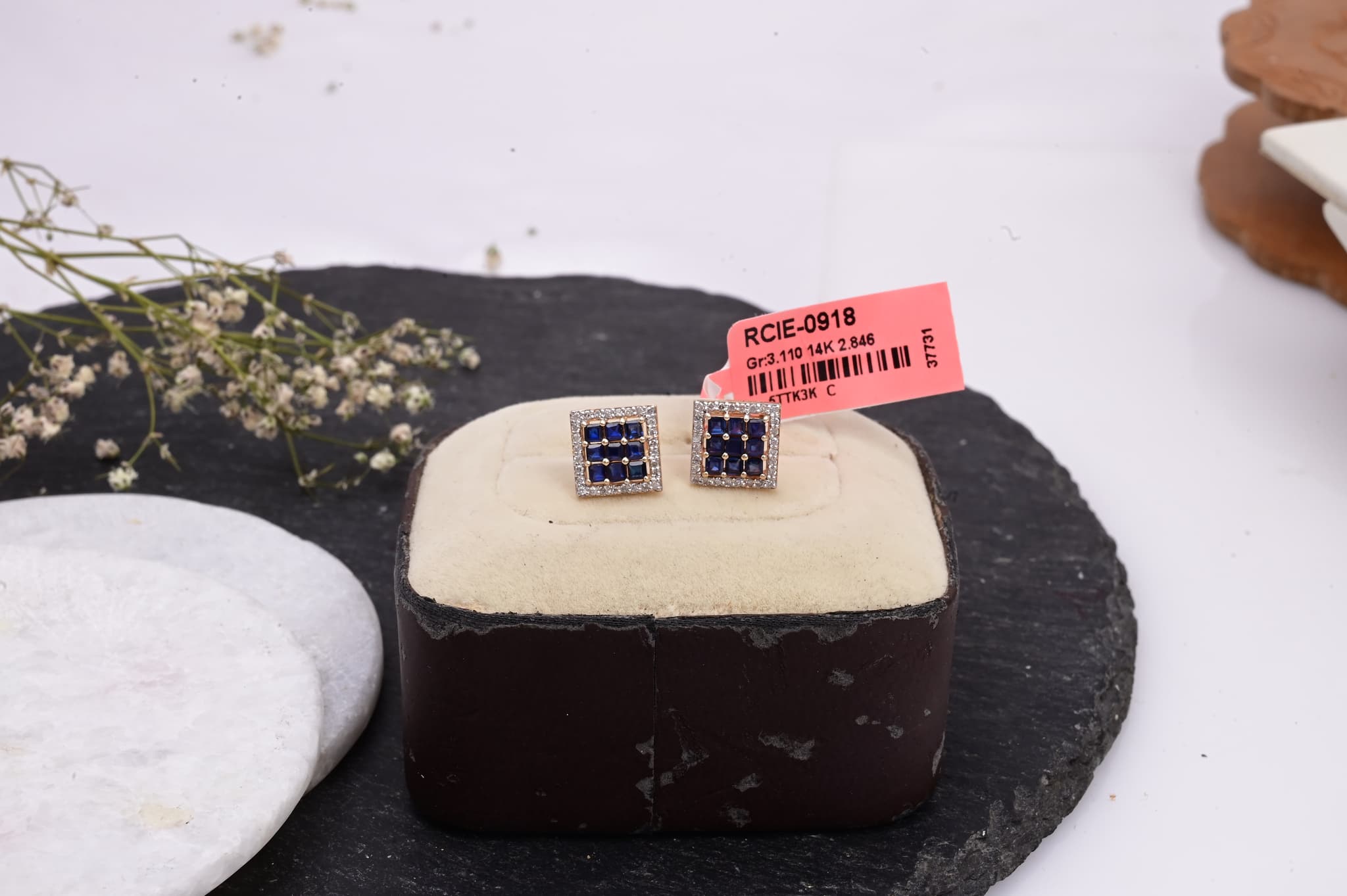 Royal Sapphire Grid Diamond Stud Earrings