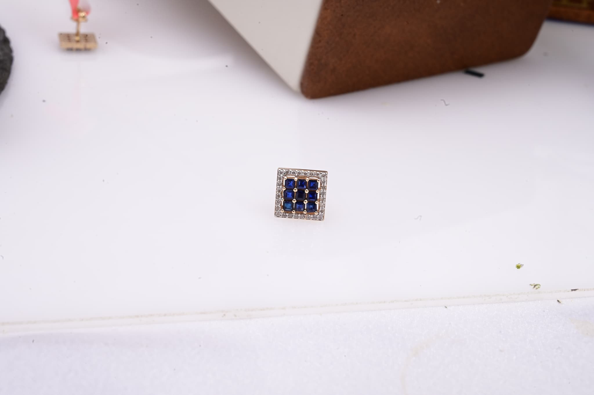 Royal Sapphire Grid Diamond Stud Earrings