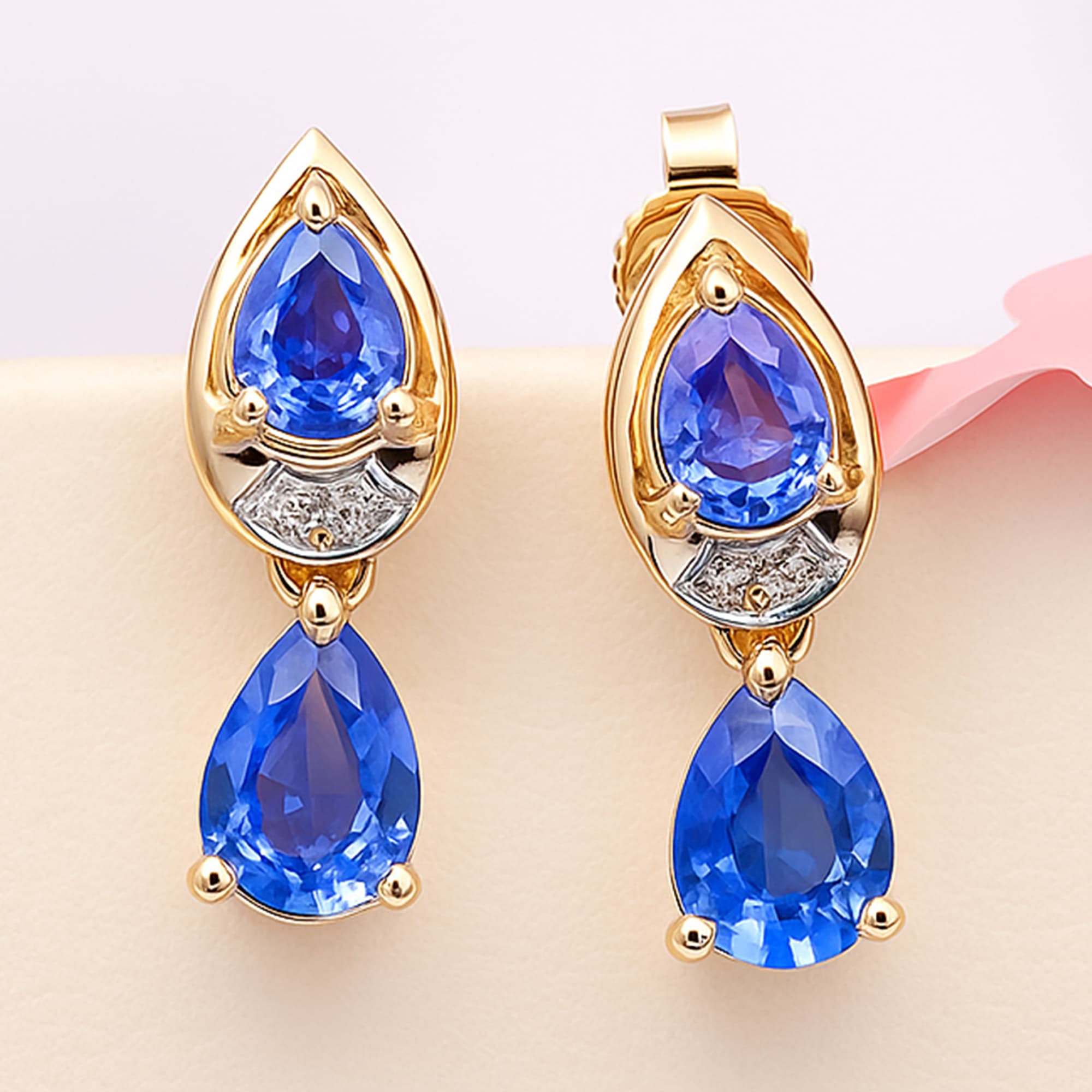 Twin Flame Blue Sapphire Diamond Stud Earrings