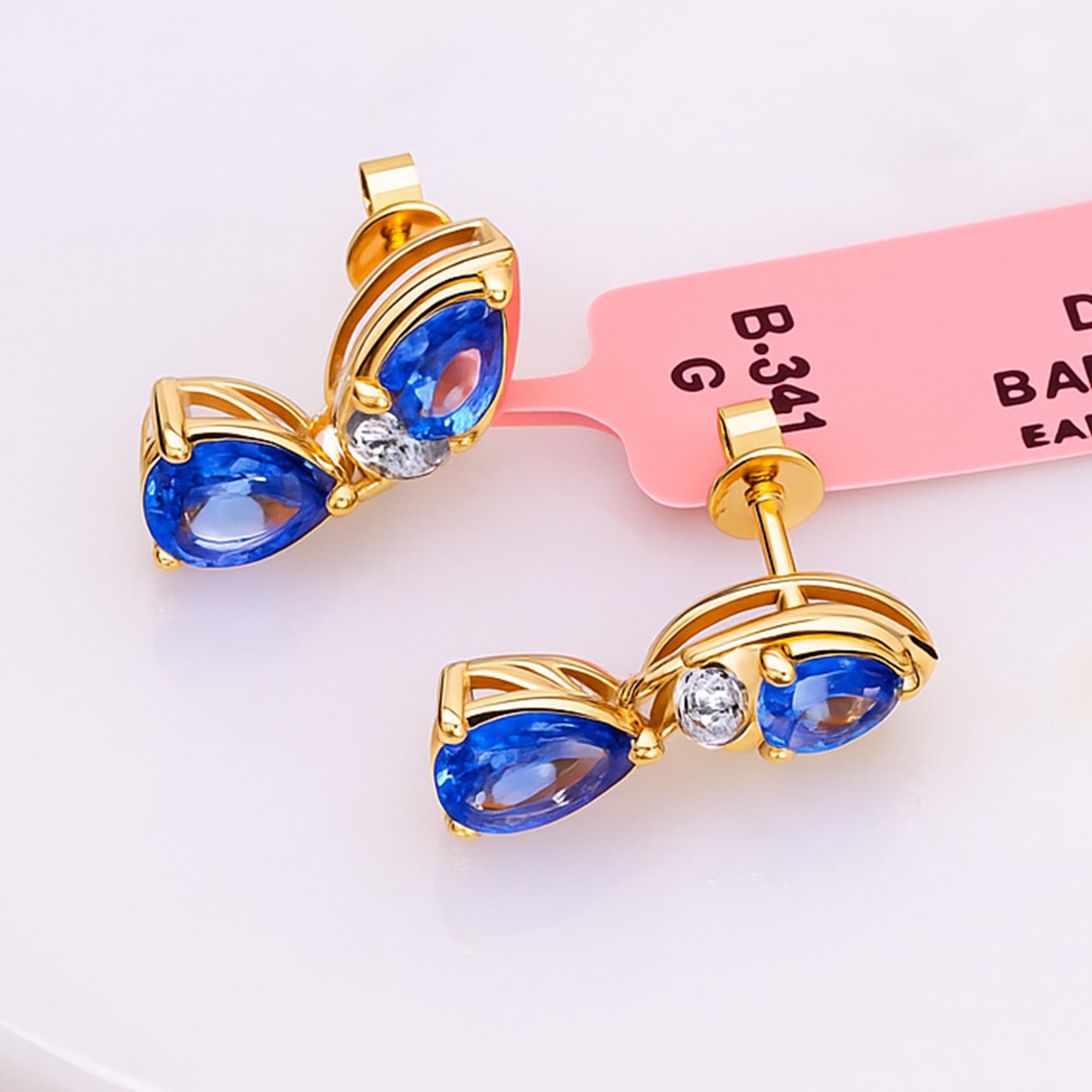 Twin Flame Blue Sapphire Diamond Stud Earrings alternate view