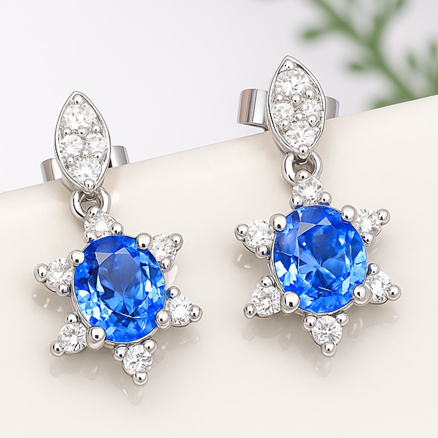 Celestial Blue Sapphire Diamond Star Drop Earrings