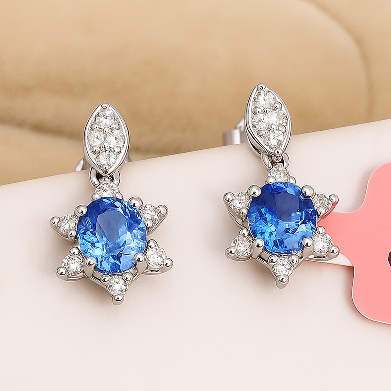 Celestial Blue Sapphire Diamond Star Drop Earrings alternate view