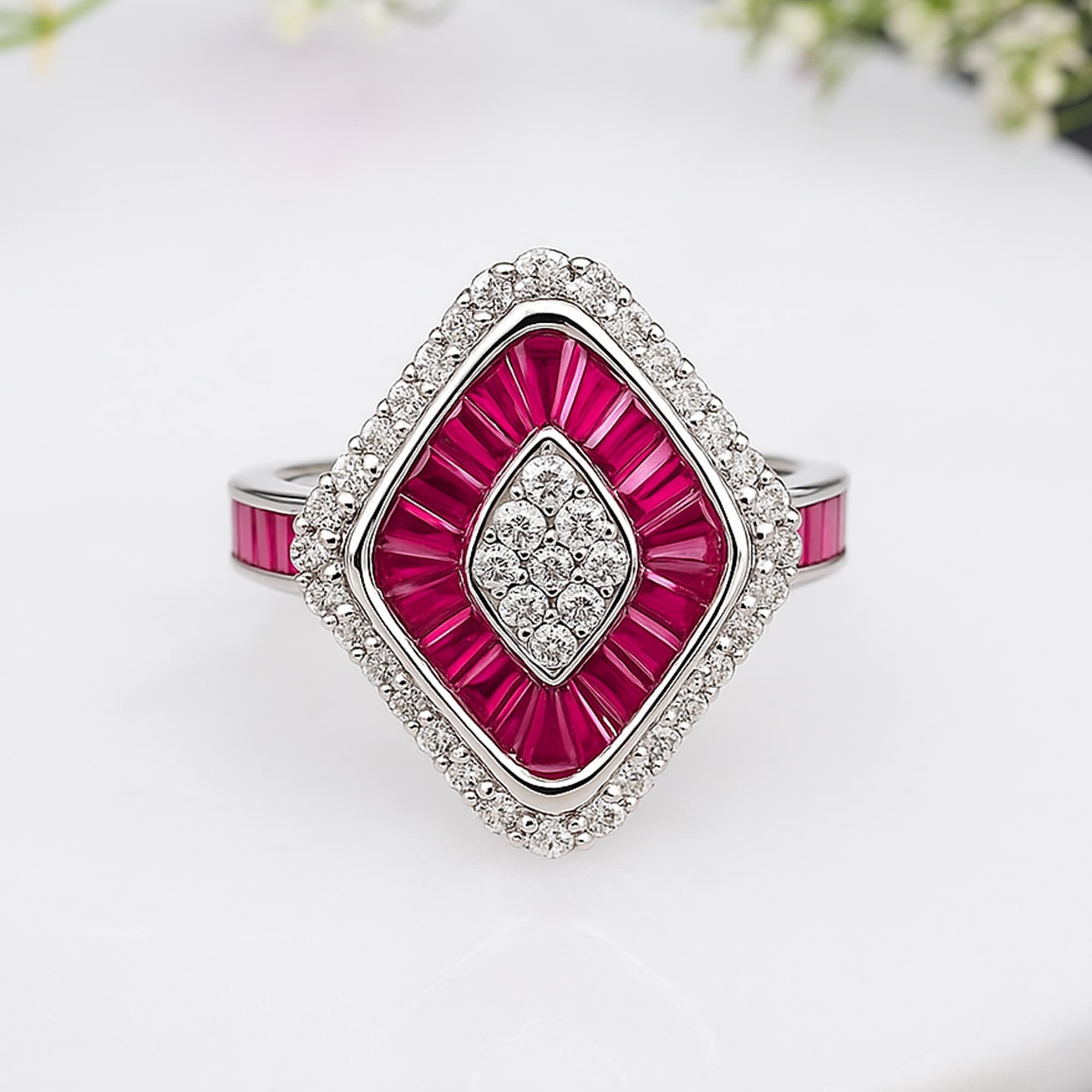 Royal Ruby Baguette Halo Ring alternate view