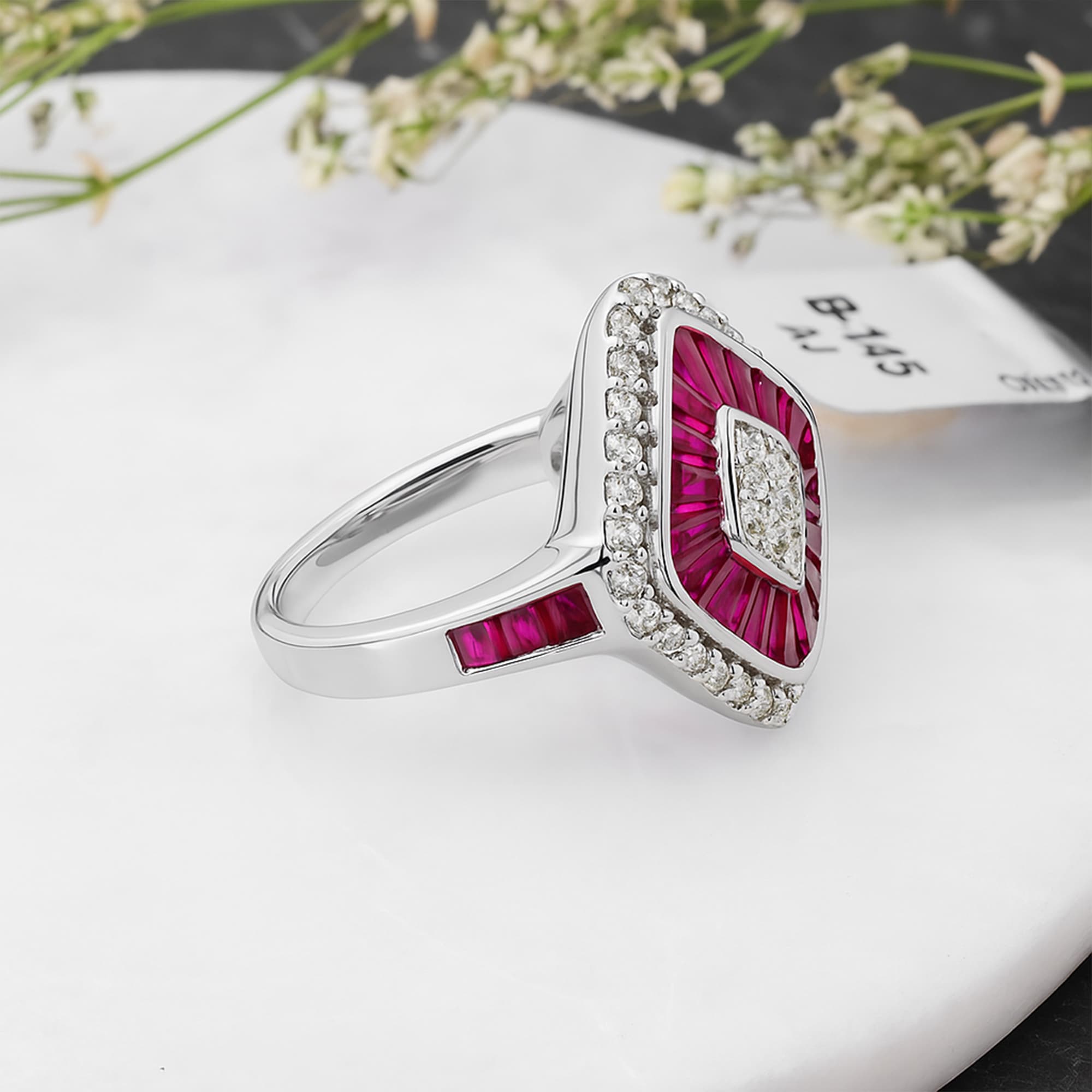 Royal Ruby Baguette Halo Ring