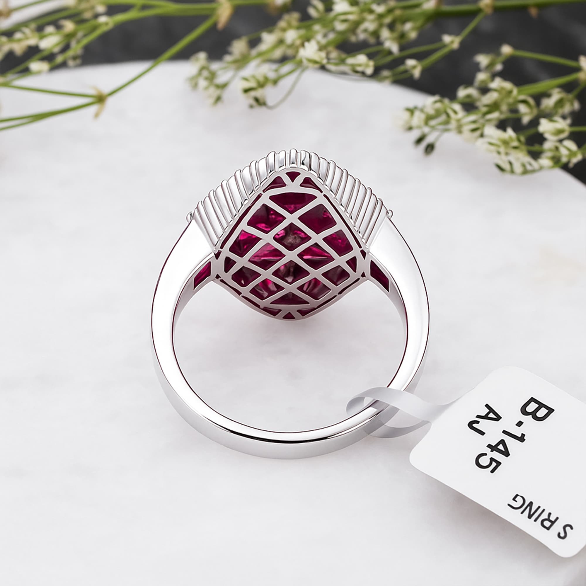 Royal Ruby Baguette Halo Ring