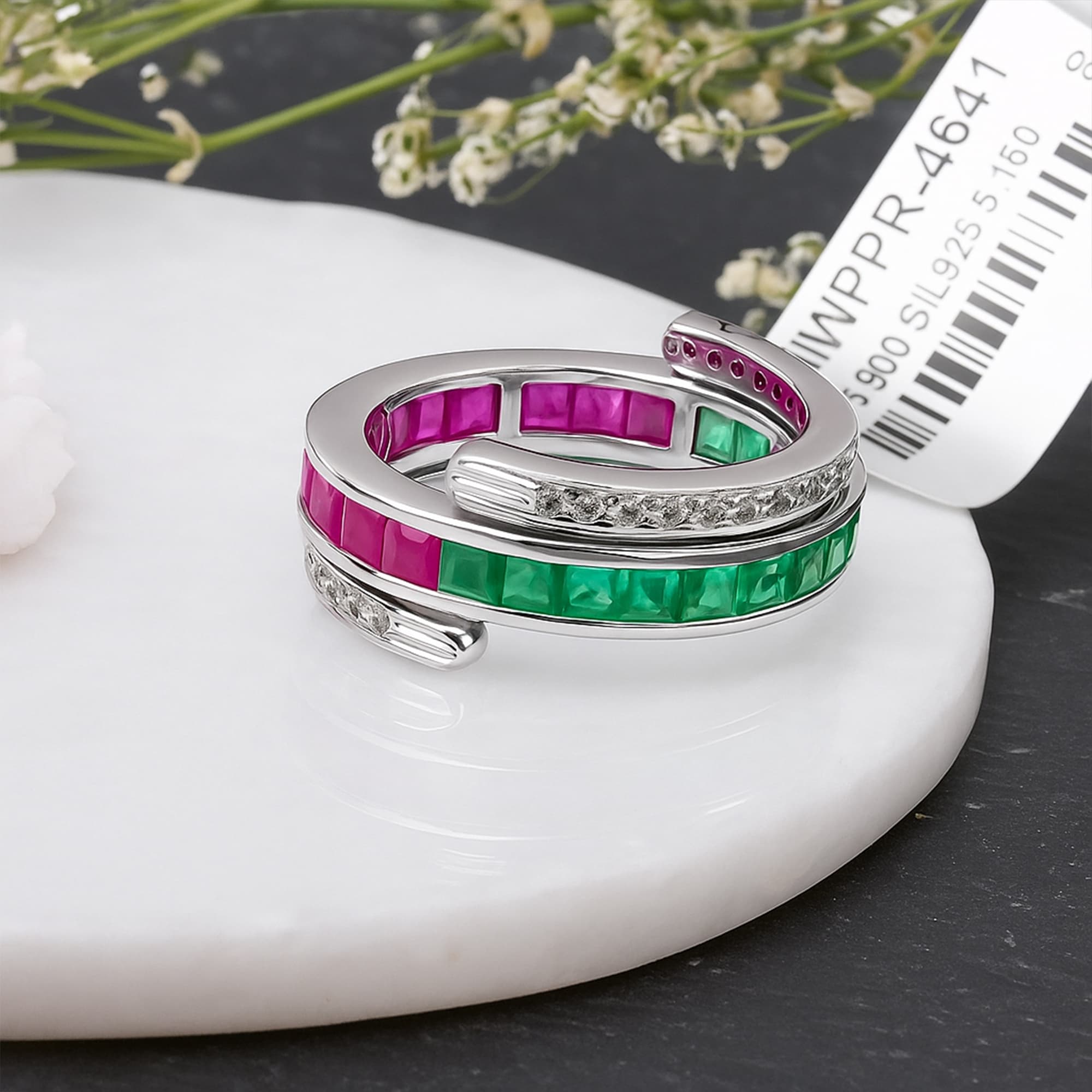 Royal Ruby & Emerald Crossover Ring