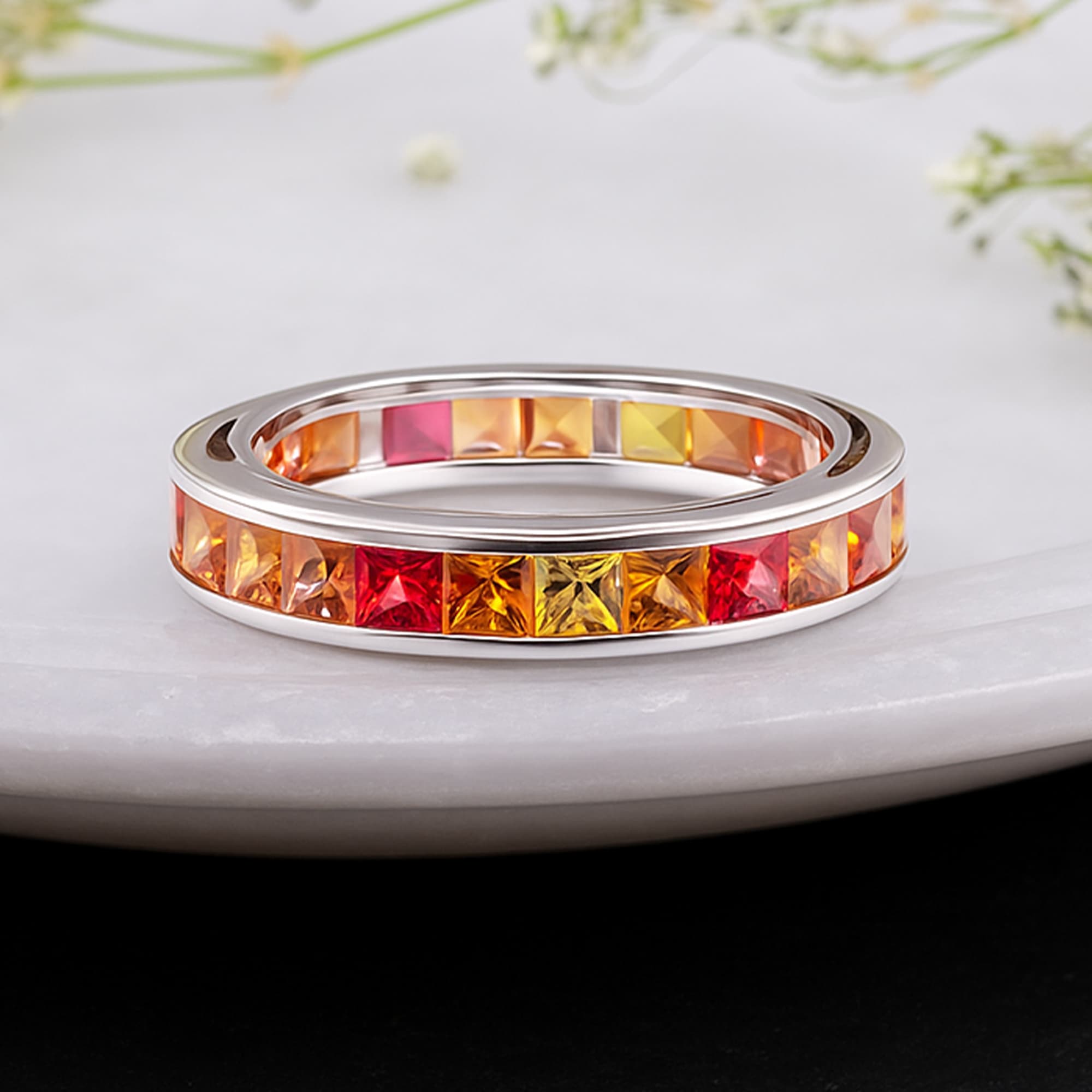 Rainbow Sapphire Eternity Band Ring
