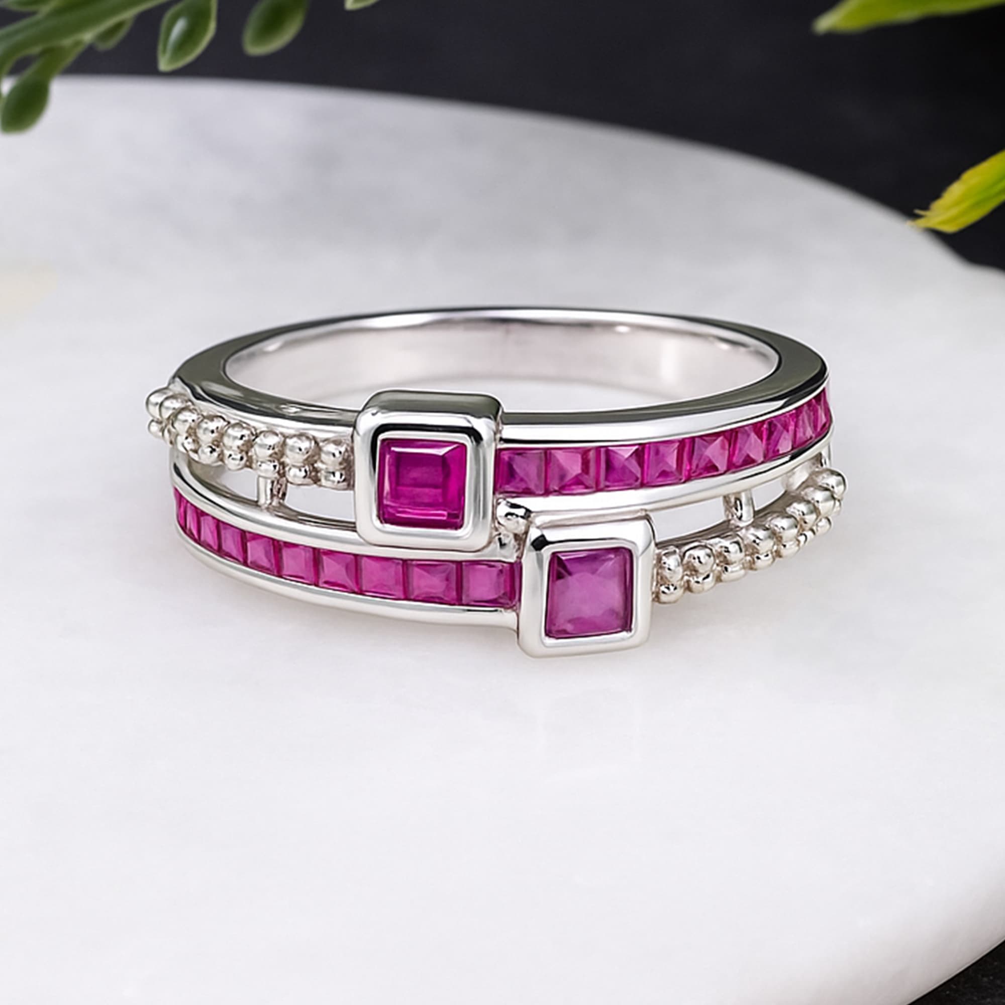 Ruby Geometric Double-Line Ring