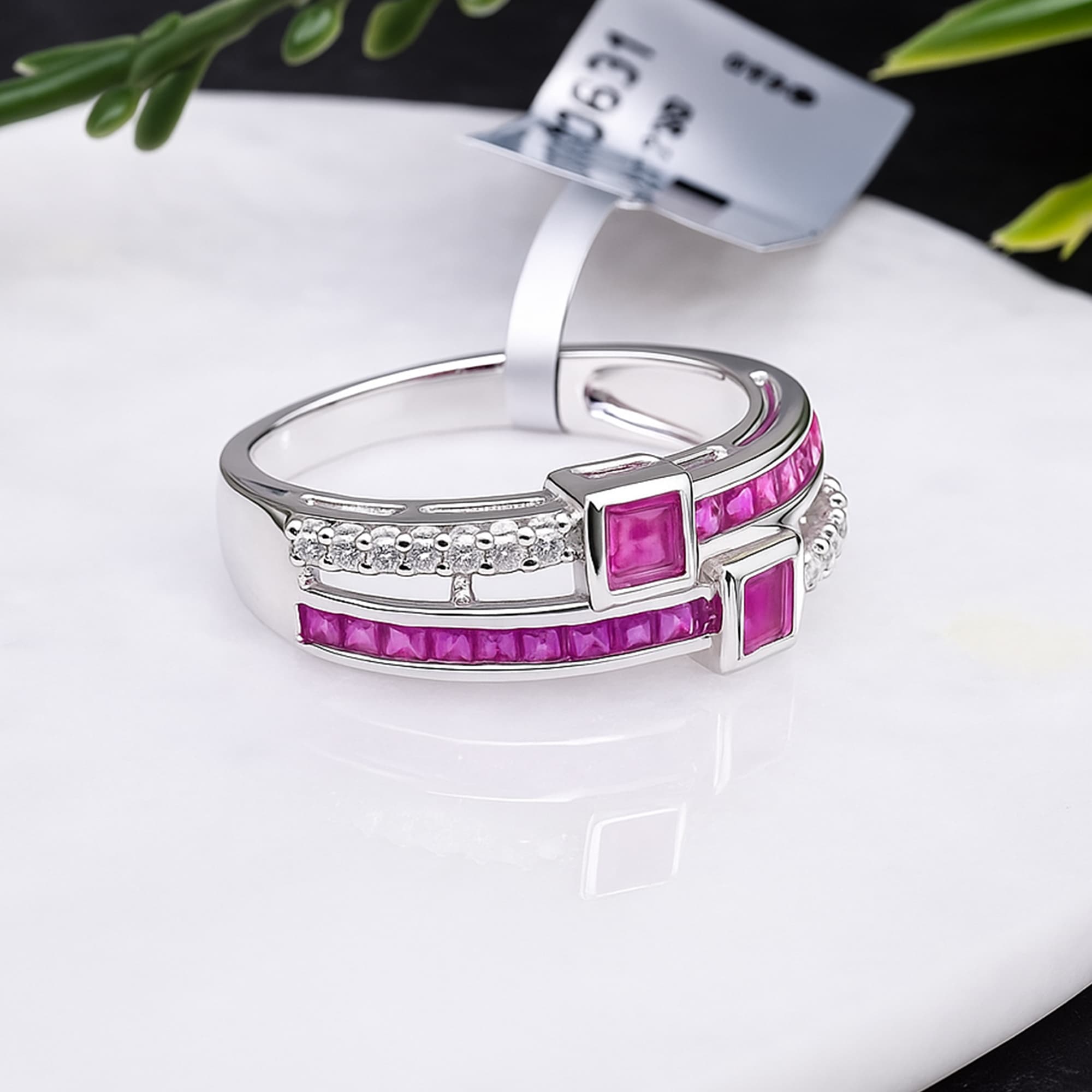 Ruby Geometric Double-Line Ring alternate view