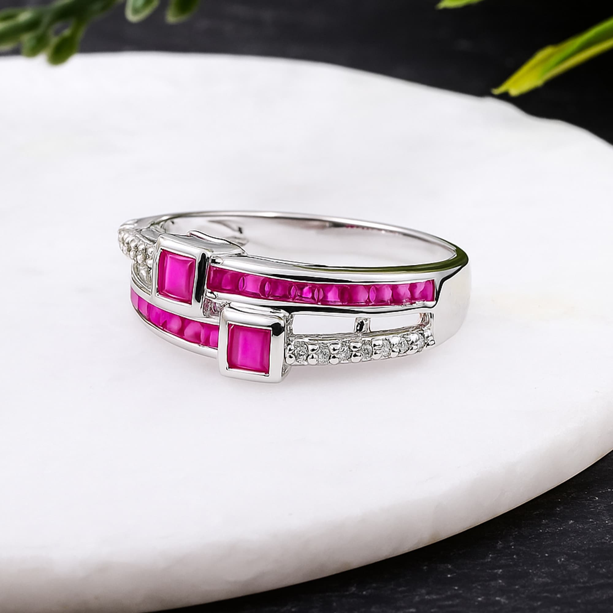 Ruby Geometric Double-Line Ring