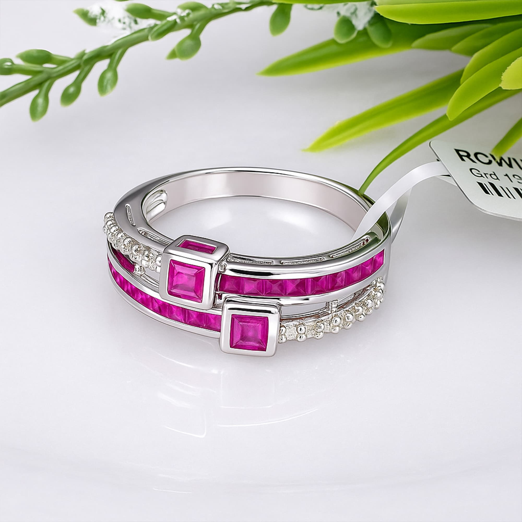 Ruby Geometric Double-Line Ring