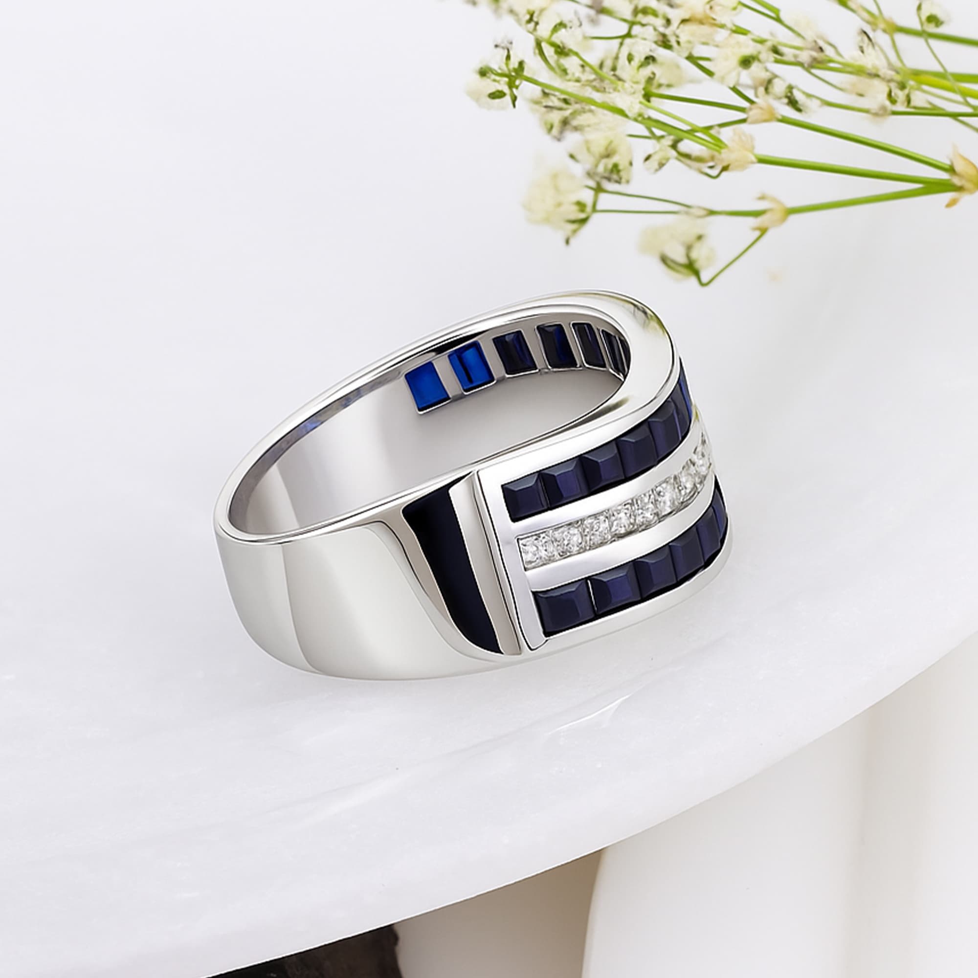 Blue Sapphire Wave Band Ring