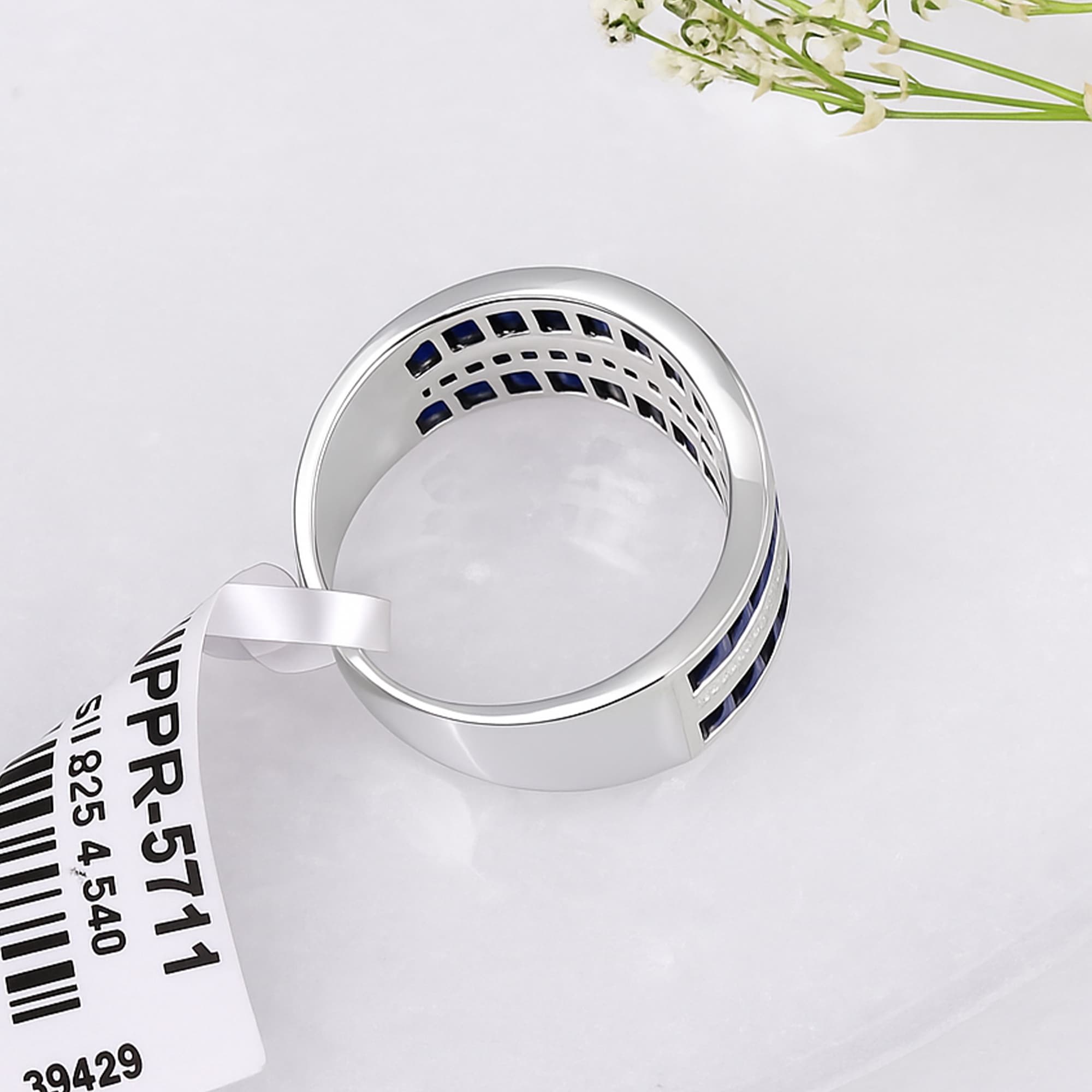 Blue Sapphire Wave Band Ring