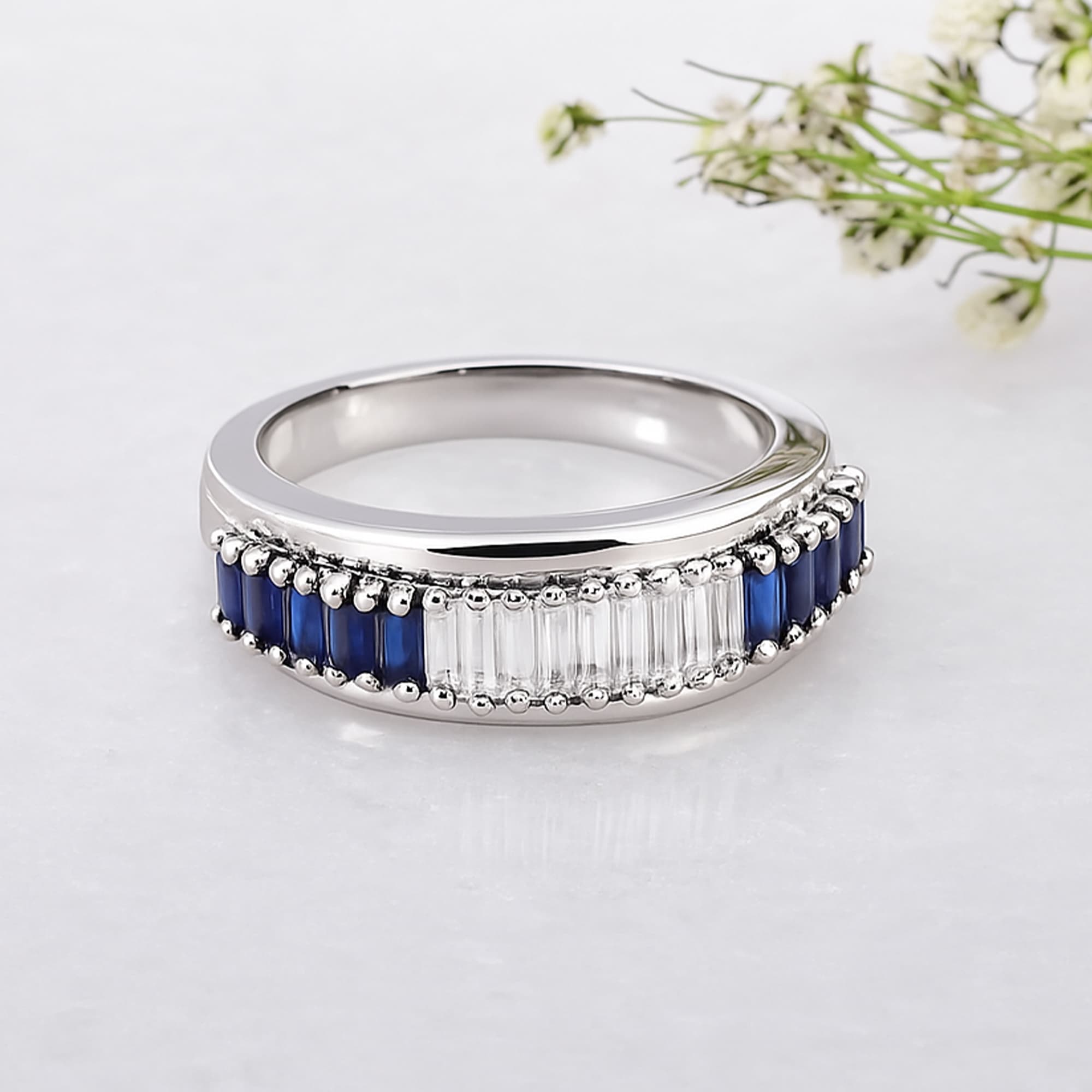 Blue Sapphire & Diamond Half Eternity Ring alternate view