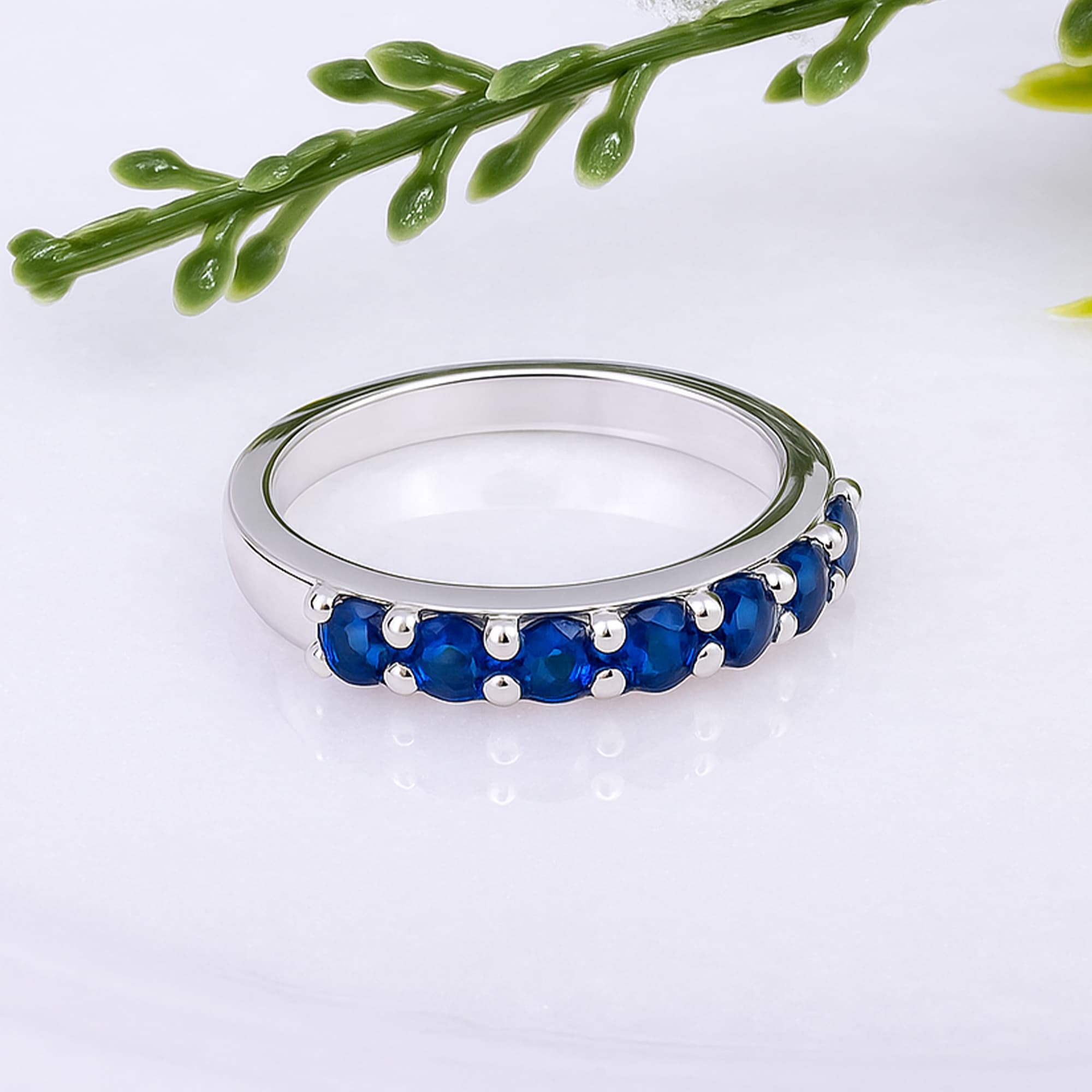 Blue Sapphire Half Eternity Ring