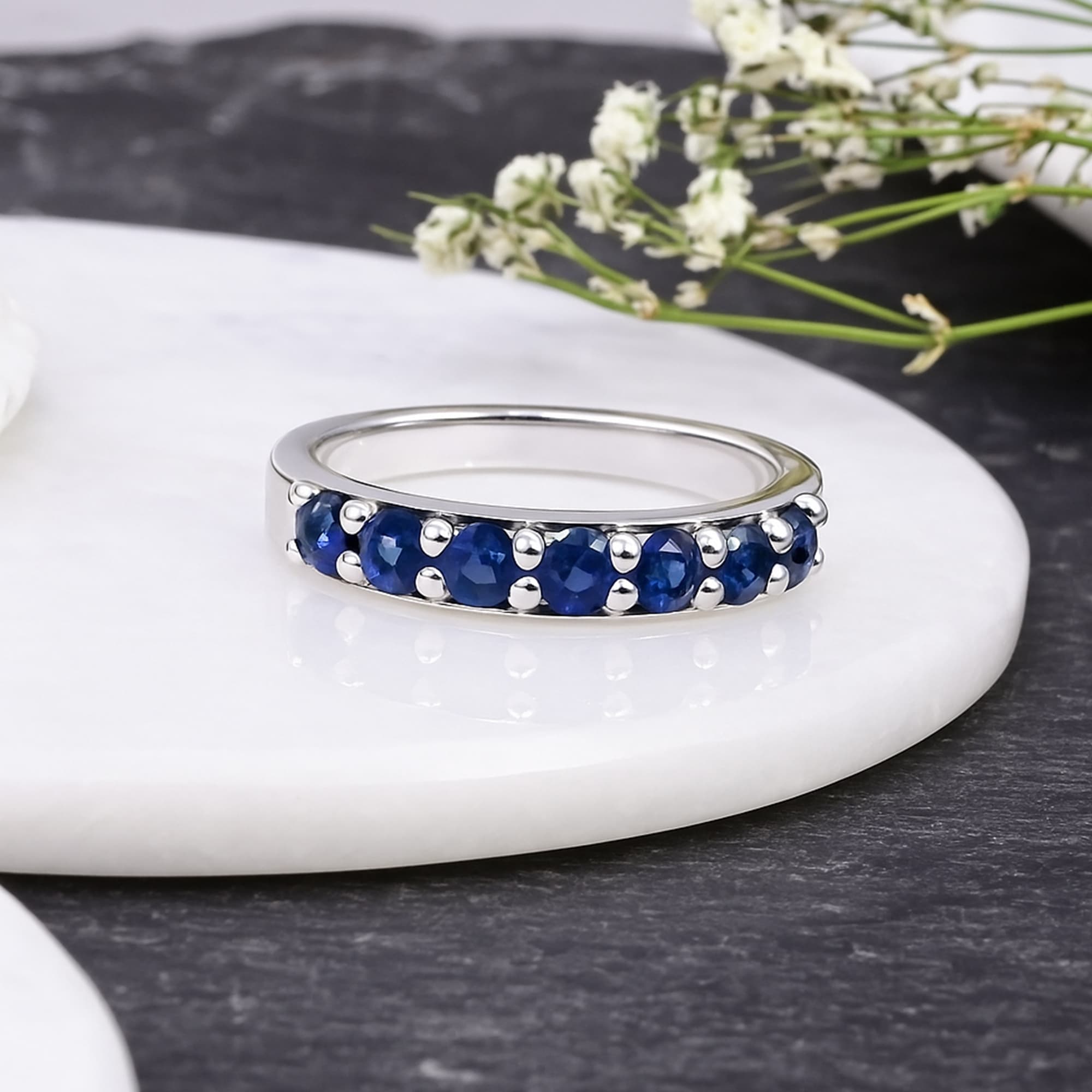 Blue Sapphire Half Eternity Ring