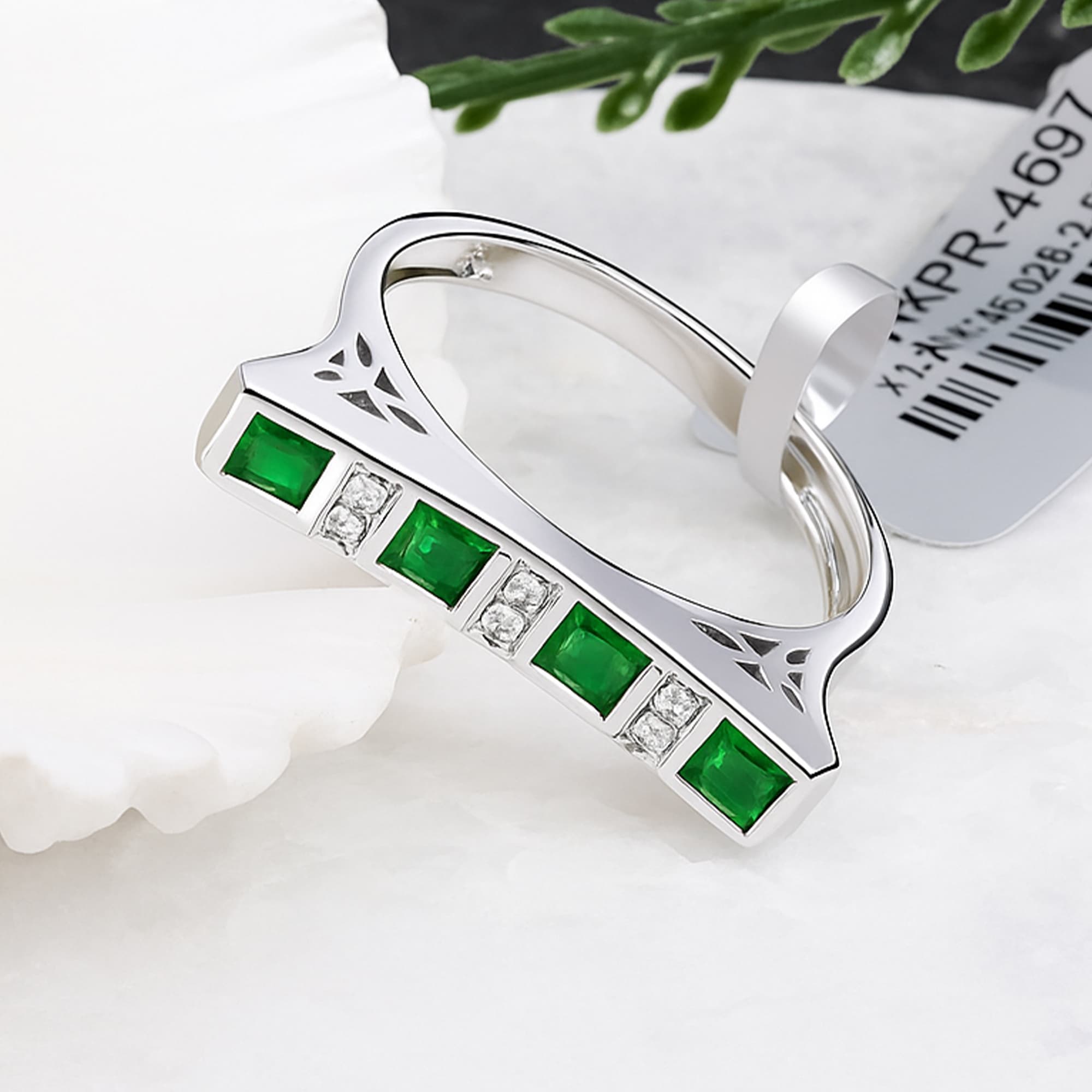 Art Deco Emerald Diamond Bar Ring